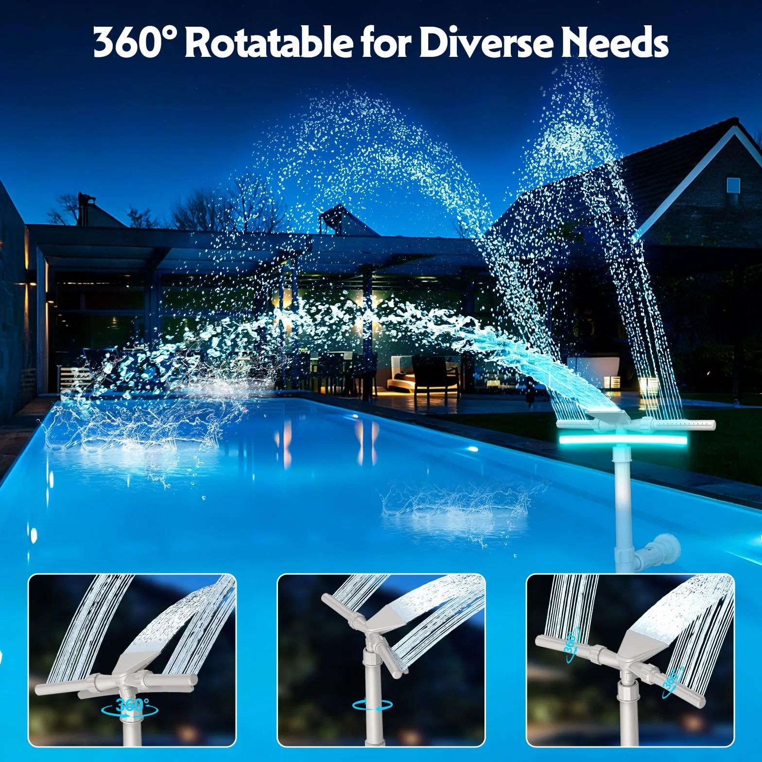 Mooroer Fontaine de Piscine Solaire Tête 2 en 1 LED 9 Couleurs Télécommande Réglable Refroidit l’Eau 5-11°C Piscines Hors Sol Encastrées