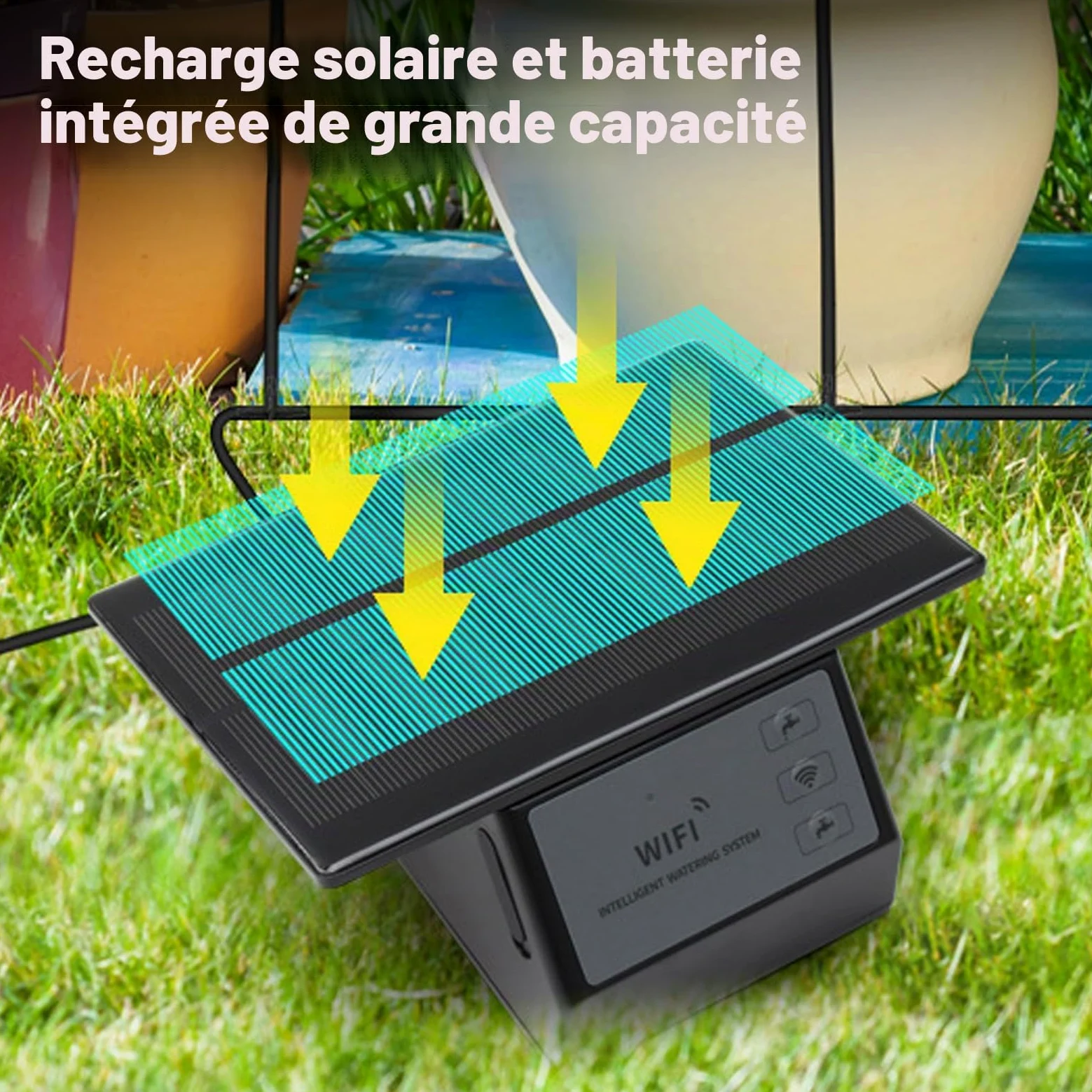 Greensen Kit d'Irrigation à Goutte Solaire avec Batterie 2000mAh, Contrôle WiFi, Système d'Arrosage Automatique pour Balcons, Jardins, Patios
