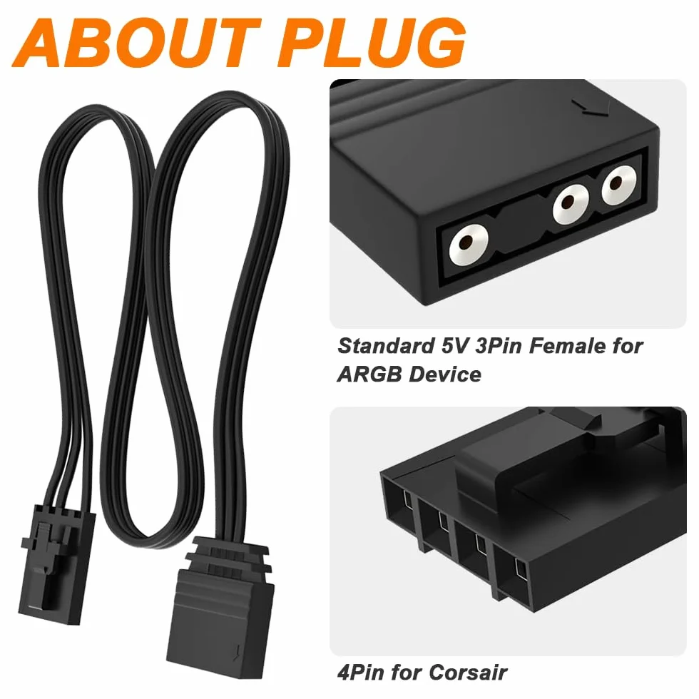 Câble adaptateur RGB 4 broches vers 3 broches pour Corsair RGB, ARGB 5V 3 broches, 10 cm, 3 pièces