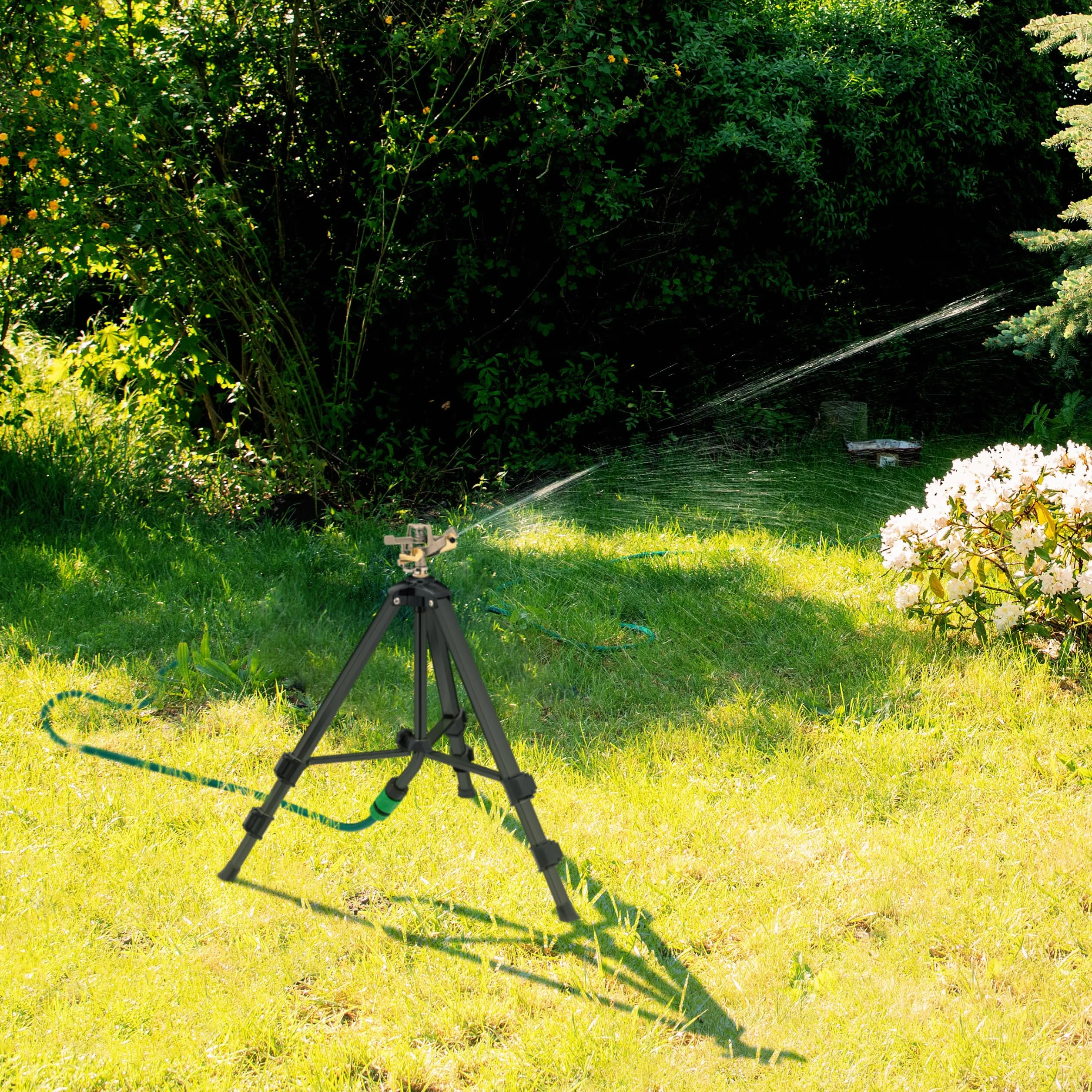 Relaxdays Arroseur de Jardin, sur trépied, Hauteur réglable, Rotatif Jusqu’à 360°, Aluminium, Noir