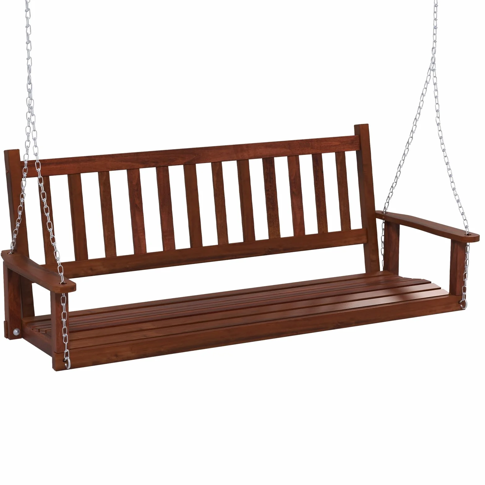 KOMFOTTEU Banc Suspendu 2-3 Places Balançoire Jardin Bois Massif Fauteuil Suspendu Charge 230/360 kg 168x65x63 cm Marron