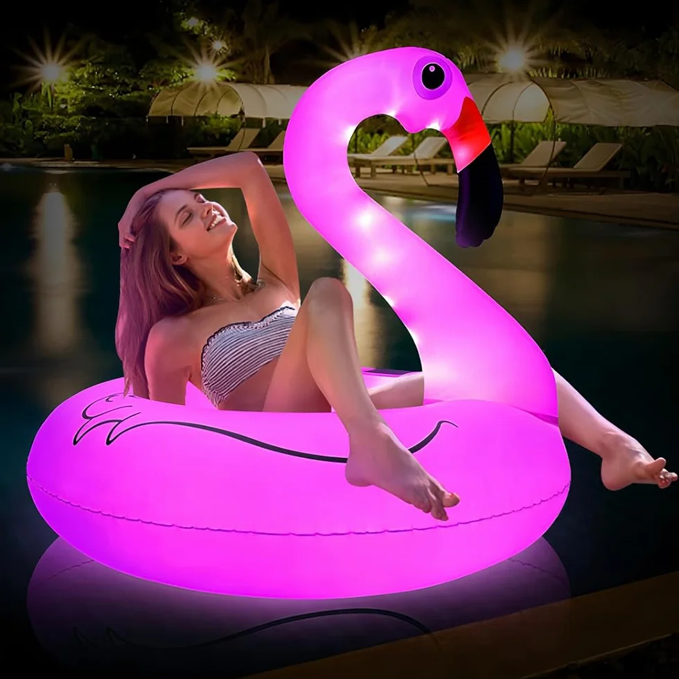 Flamant rose flottant Éclairage solaire de piscine IP68 Gonflable Lumière solaire