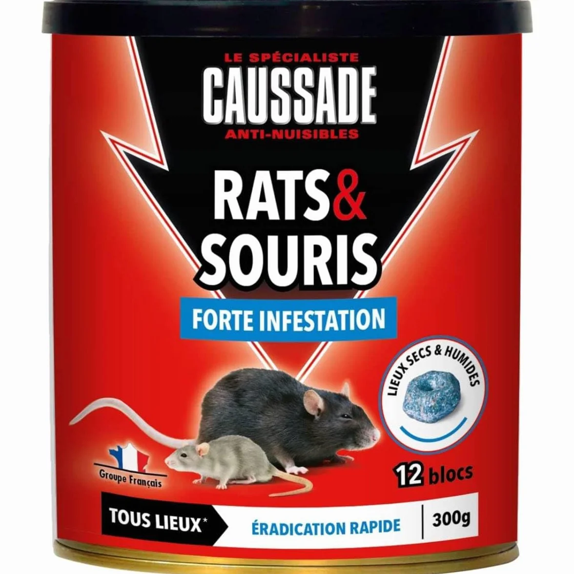 Caussade Anti Rats & Souris 12 Appâts Blocs Pâtes Flocoumafen 300g