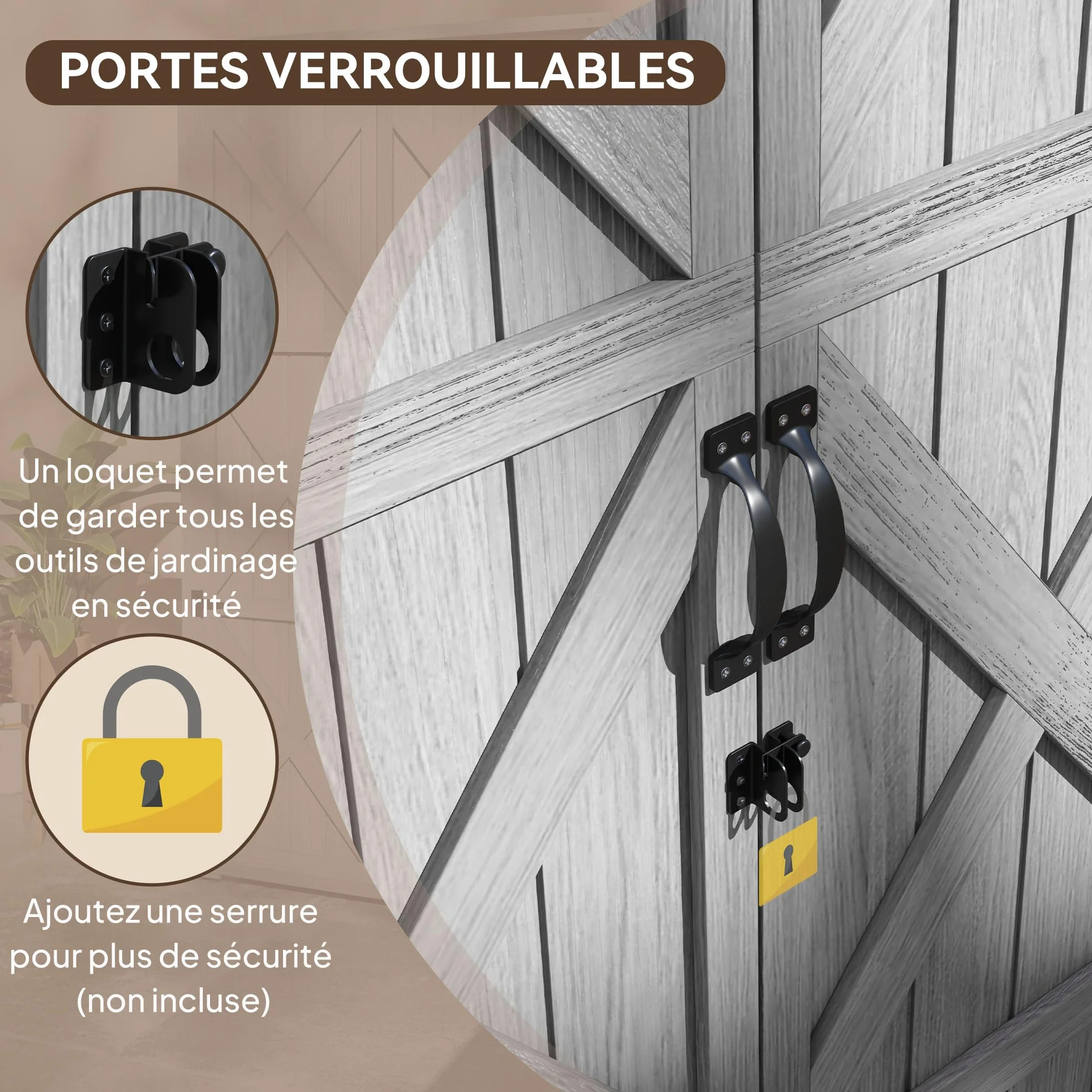 Outsunny Armoire de Jardin 90x54,5x161/168,5 cm Gris Bois Massif Toit incliné bitumé 2 étagères