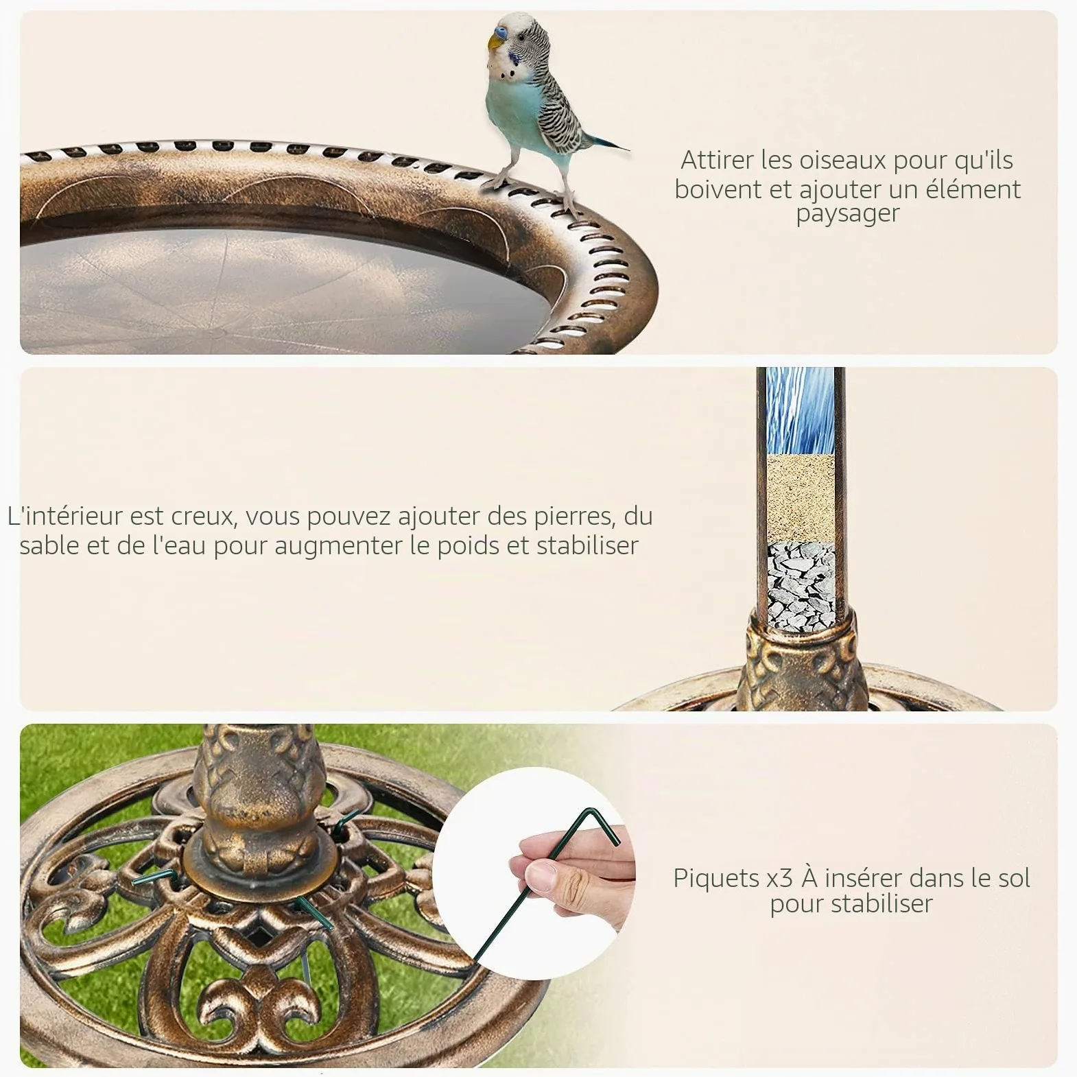 AISITIN Bain d'oiseaux en Polyrésine avec Fontaine Solaire 2,5 W | Léger pour Jardin Terrasse Étang Utilisation Extérieure Décoration de Jardin