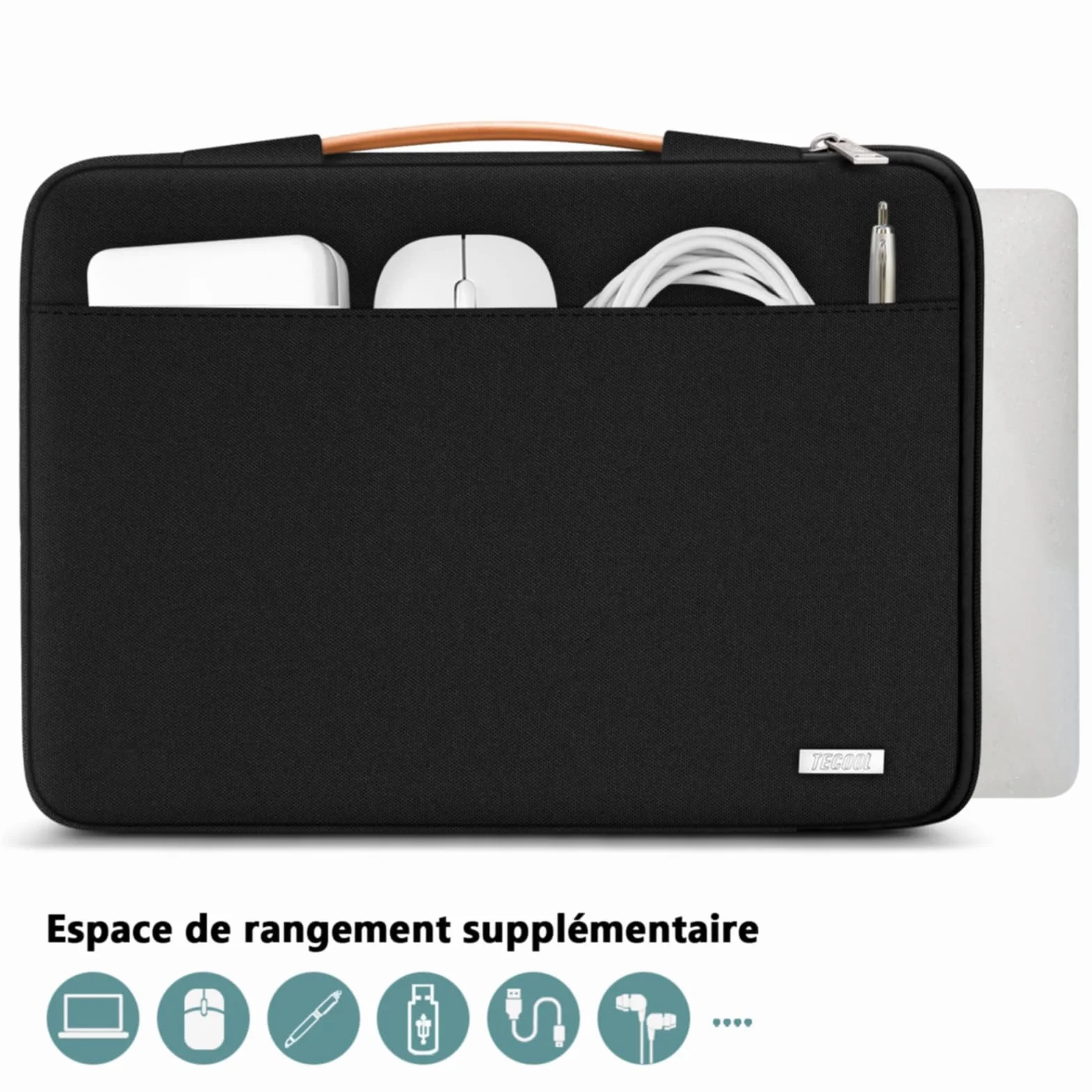 TECOOL Housse Ordinateur Portable 15.6 Pouces Étanche Sacoche PC Noir