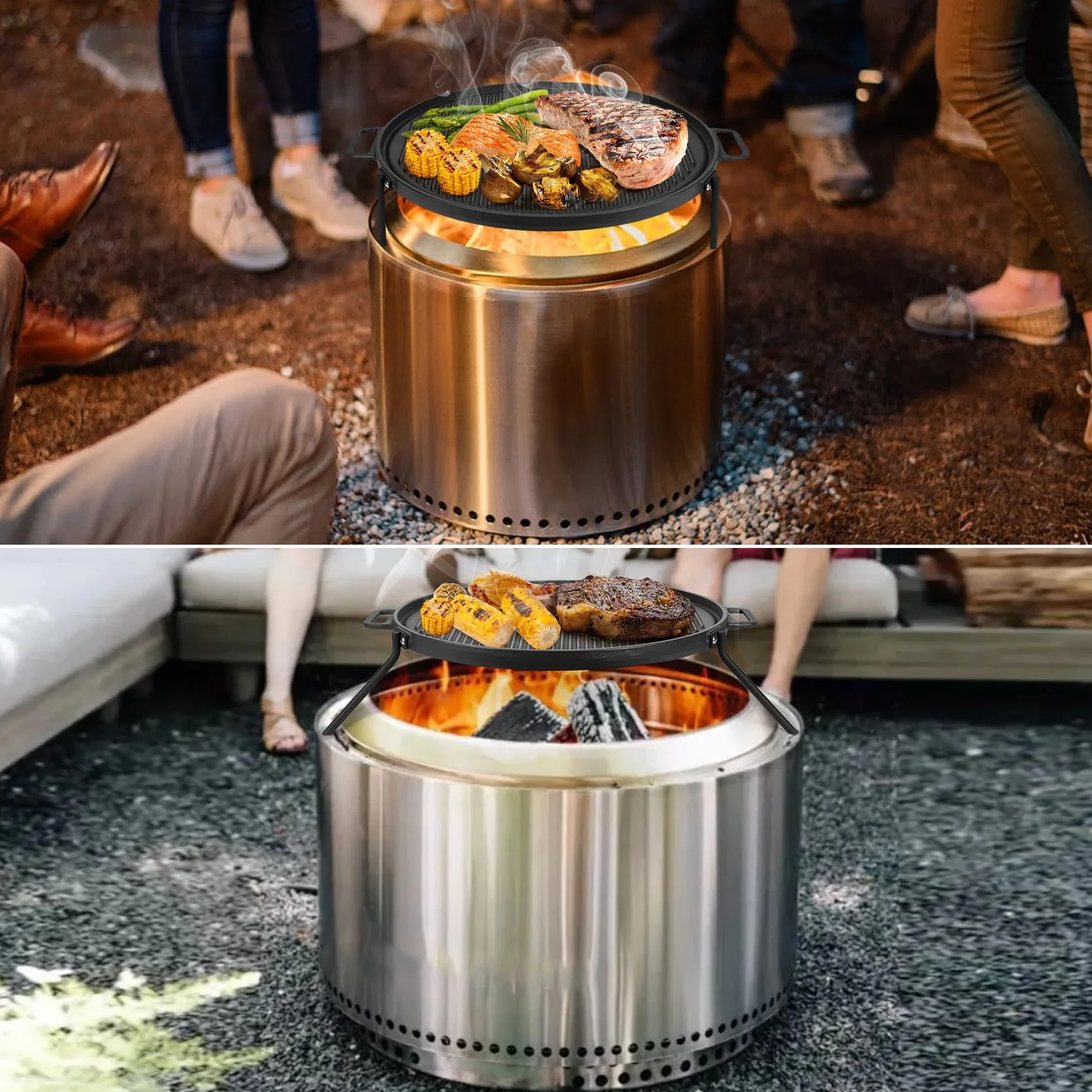onlyfire Plaque de Cuisson Réversible en Fonte pour Solo Stove Bonfire, Yukon, Summit 19.5-27 pouces, 49.5-68.9 cm
