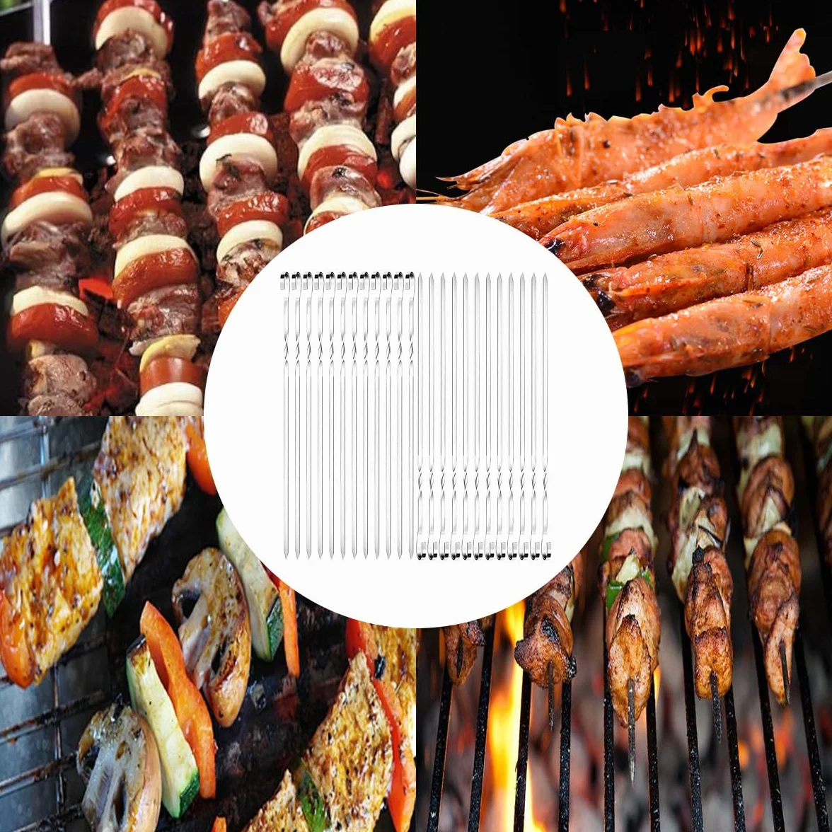Brochette inox 30 cm 24 pièces réutilisables acier inoxydable barbecue