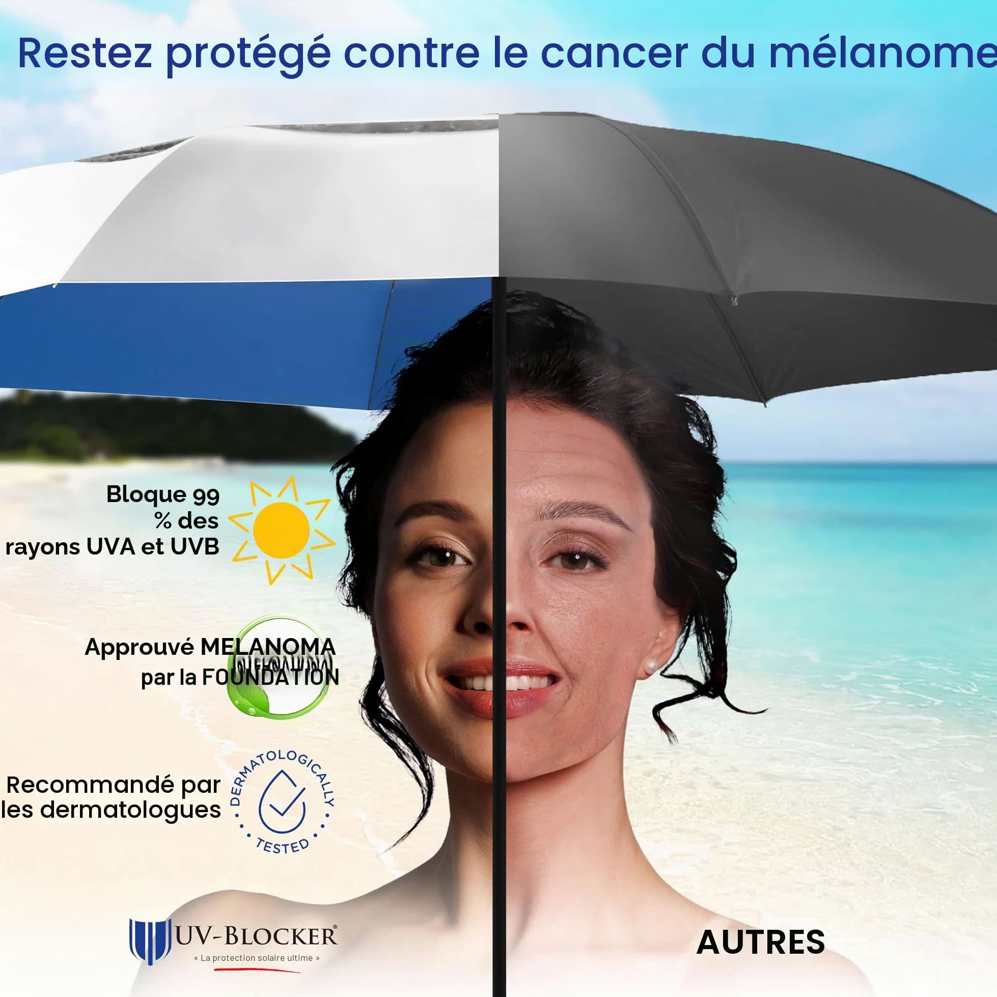 UV-Blocker Umbrellas Parapluie compact anti-UV avec protection UV Blanc Uni