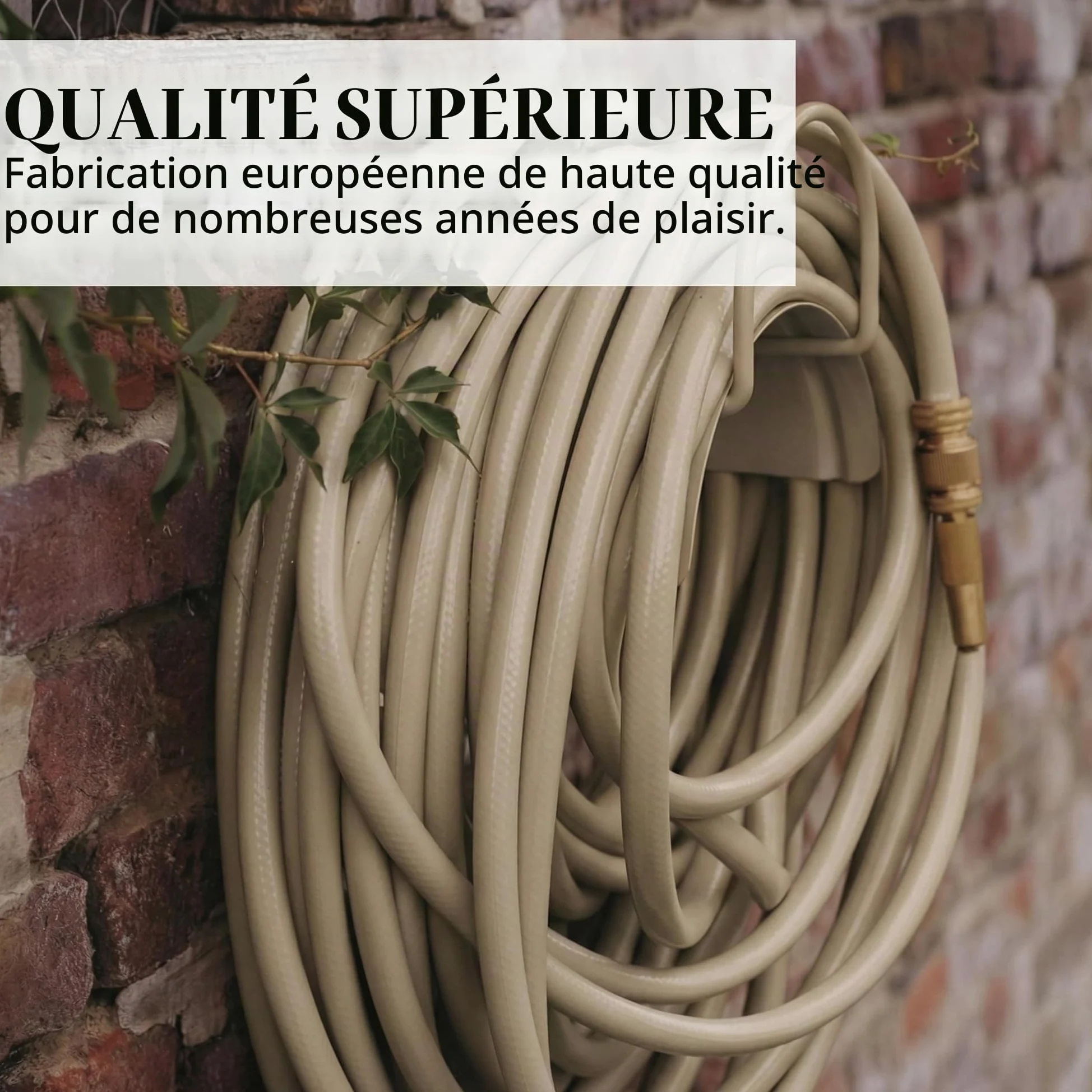 LIVLIG Tuyau d'Arrosage 10m Design – Tuyau Arrosage Flexible, 60% Recyclé, UV Résistant, Anti-Torsion, 1/2 Pouce, Beige