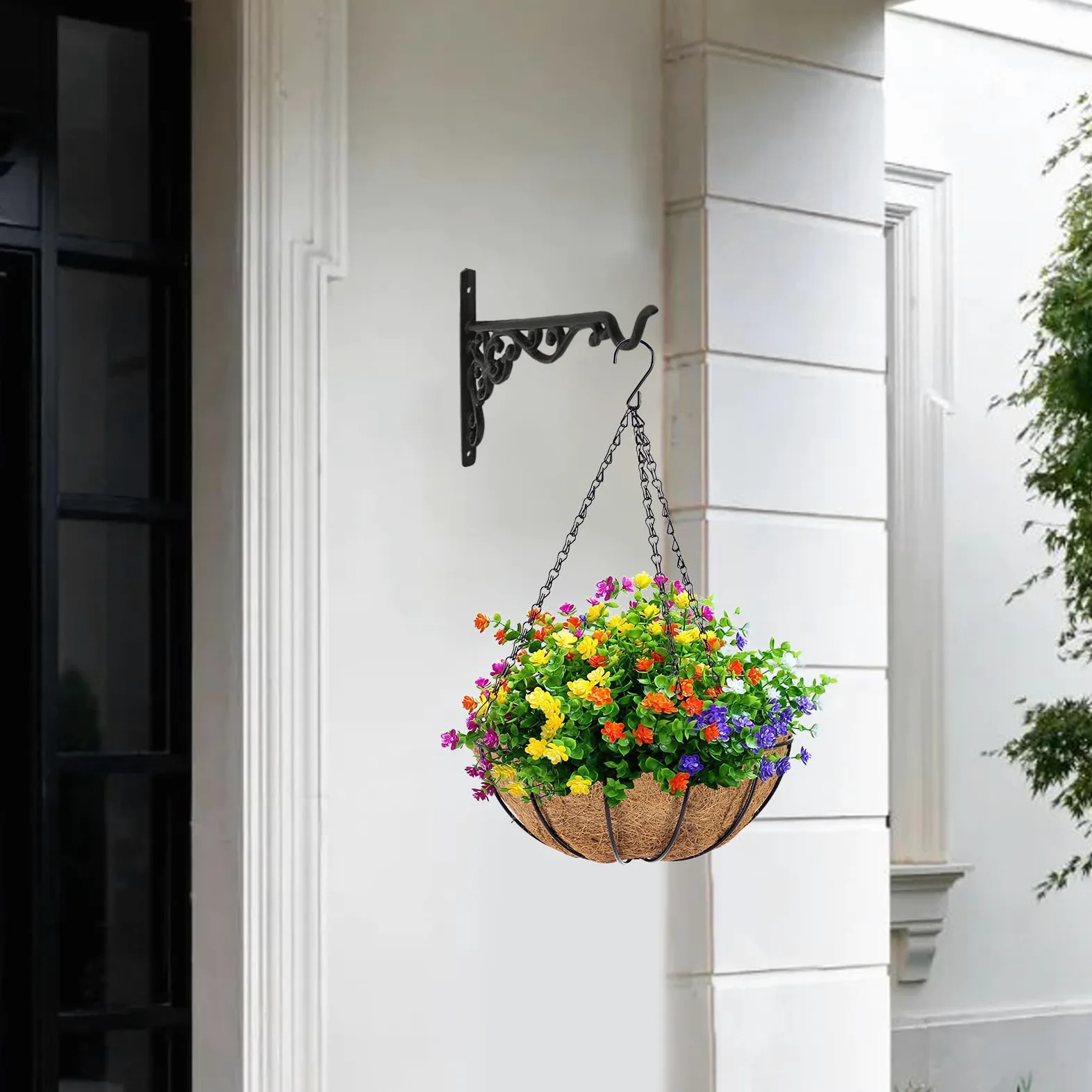Lot de 2 supports de plante à suspendre de 25 cm, crochets muraux en fer forgé pour intérieur et extérieur, crochets muraux pour mangeoire à oiseaux/lanterne carillons éoliens