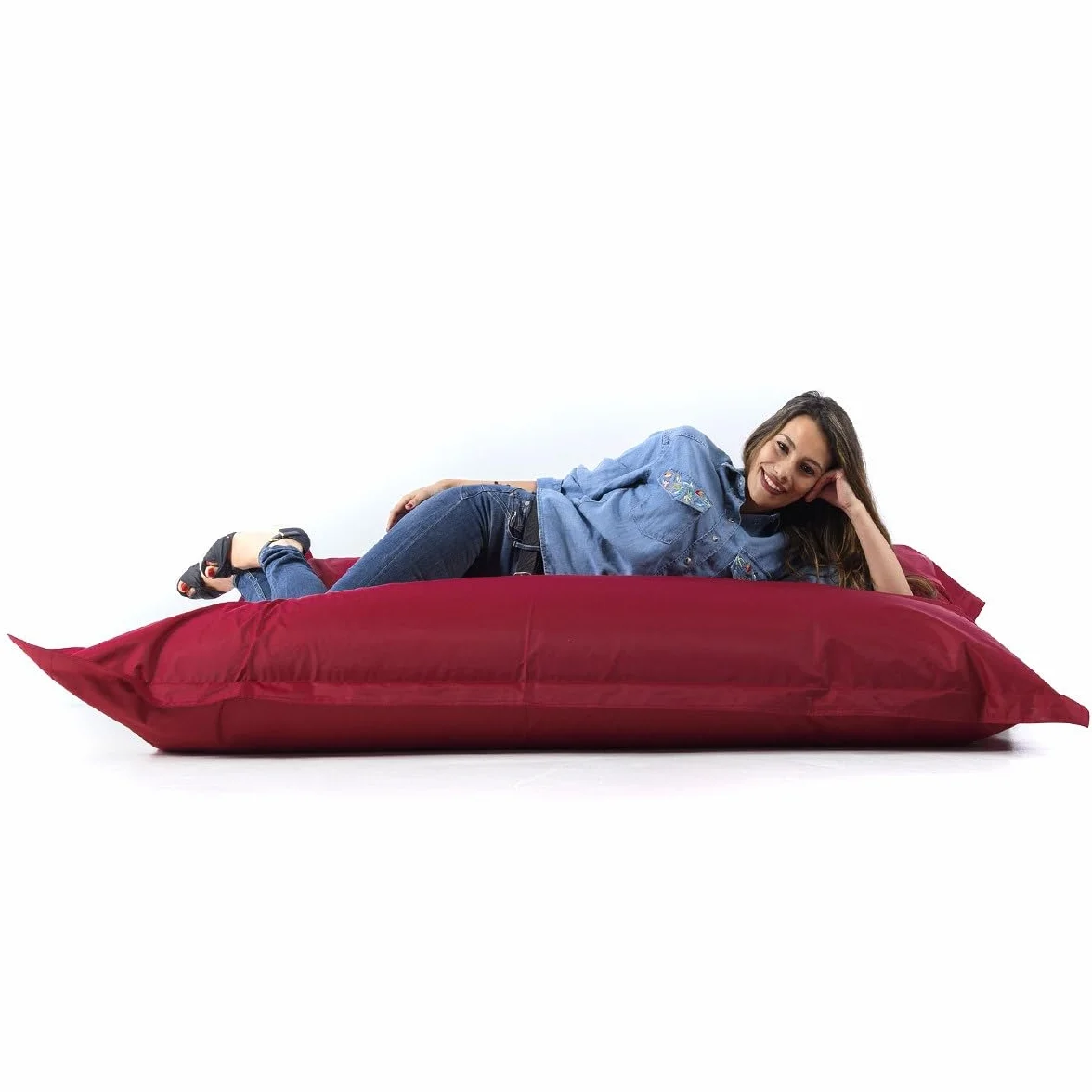 LIVEDECO Pouf Géant Bordeaux BiG52 Classic 170x130 cm Déhoussable Intérieur Extérieur Rempli de Billes de Polystyrène