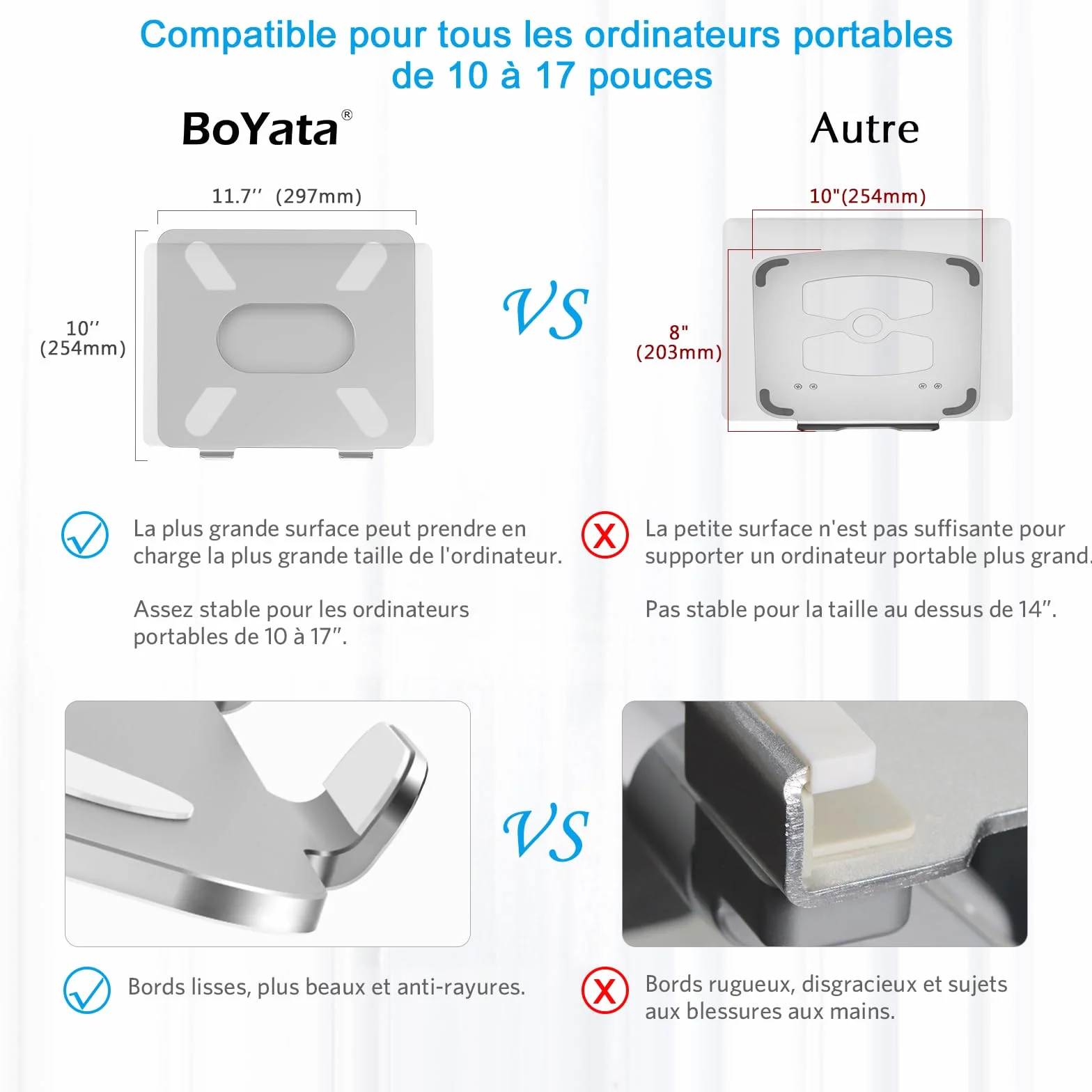 BoYata Support Ordinateur Portable Refroidissement Sable Multi-Angle Compatible MacBook Pro Air 10-17 Pouces Argenté