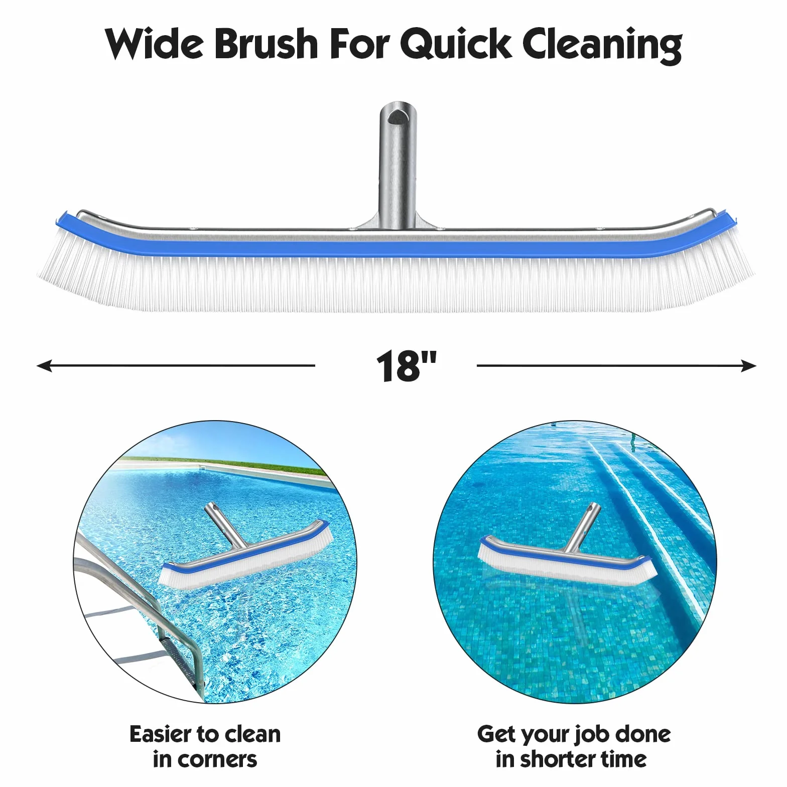 Brosse de Piscine 45cm Aluminium Manche Réglable 120 cm, Nettoyage Piscine