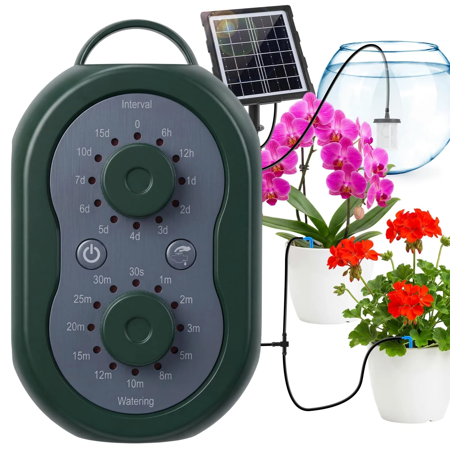 Arrosage Goutte a Goutte Solaire, Kit D'irrigation Automatique Solaire 3W, Arrosage Système Automatique avec Minuterie Intégrée pour 15 Pots pour Intérieur et Exterieur Balcon Jardin Plante