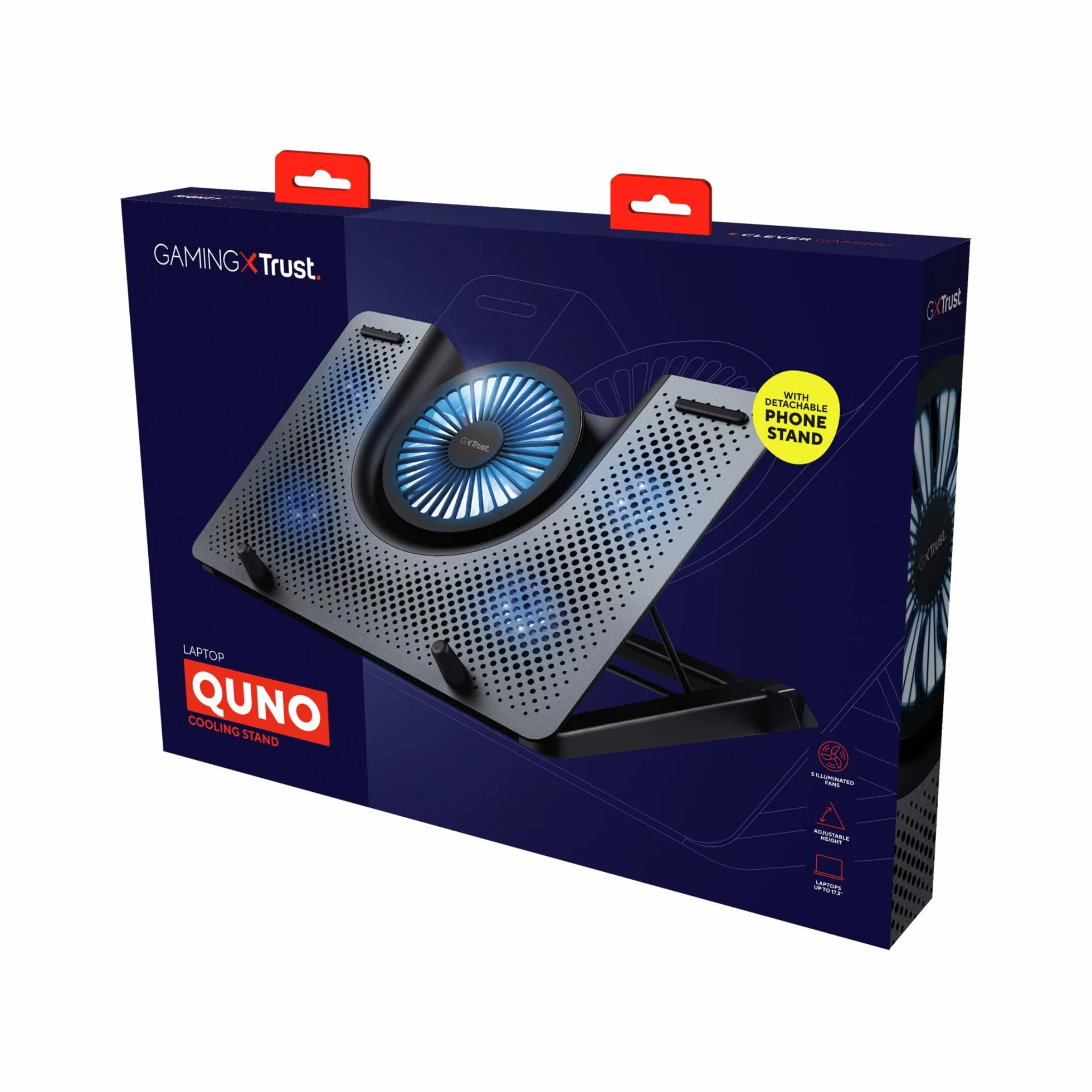 Trust Gaming GXT 1125 Quno Support de Refroidissement pour Portables 17,3 Pouces 5 Ventilateurs Éclairés