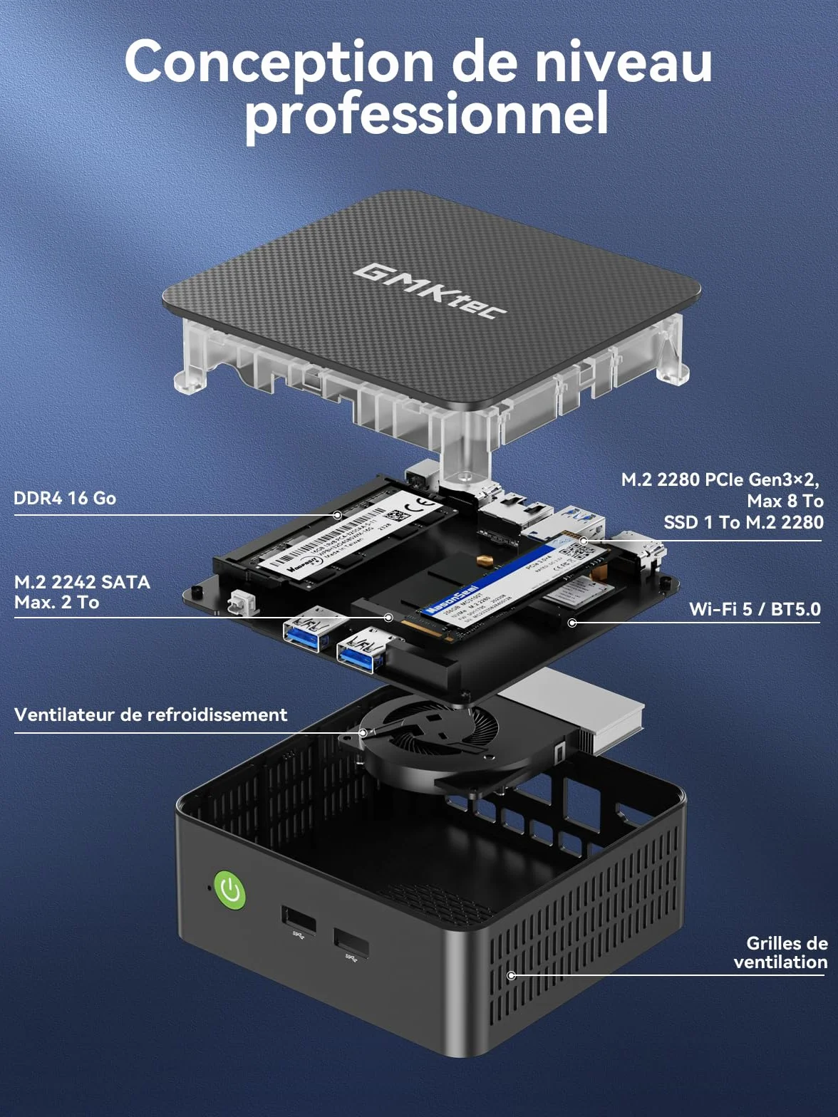 GMKtec Nucbox G3S Mini PC Intel N95 8 Go RAM 256 Go SSD 3x USB 3.2 Double HDMI 4K WiFi 5 BT5.0