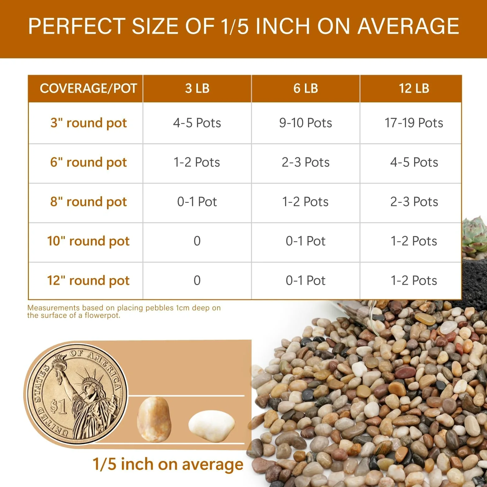 NUPICK 2,7 kg de pierres de rivière pour plantes d'intérieur, galets mixtes de 1,27 cm pour remplissage de vase, gravier décoratif pour aquarium, pierres naturelles polies pour plantes grasses, bonsaï