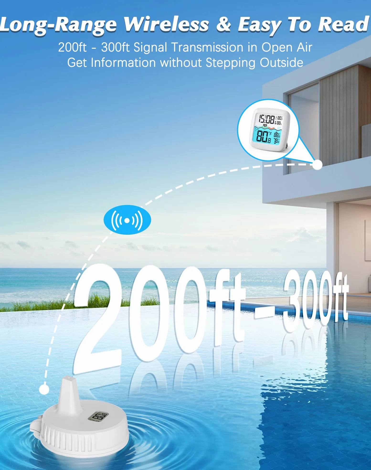 Thermomètre de piscine étanche IPX8 Thermomètre numérique flottant pour spa, piscine, aquarium et étang