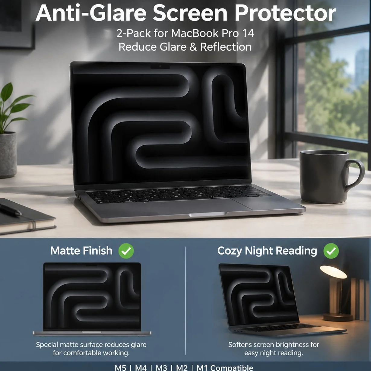 Lot de 2 films de protection d'écran mats anti-reflet pour MacBook Pro 14" M3/M3 Pro/M3 Max dureté 5H