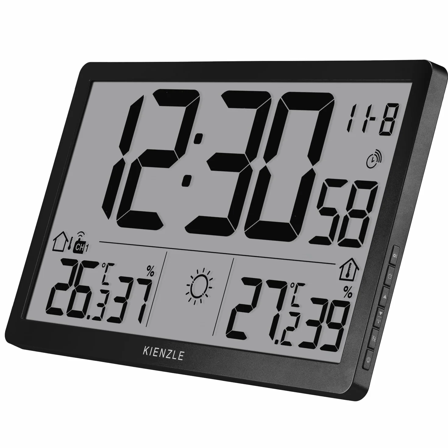 Kienzle Jumbo Neo Horloge Murale météo LCD Noire avec écran XXL et capteur | Kienzle Jumbo NEO Horloge murale météo LCD noire avec écran XXL et capteur