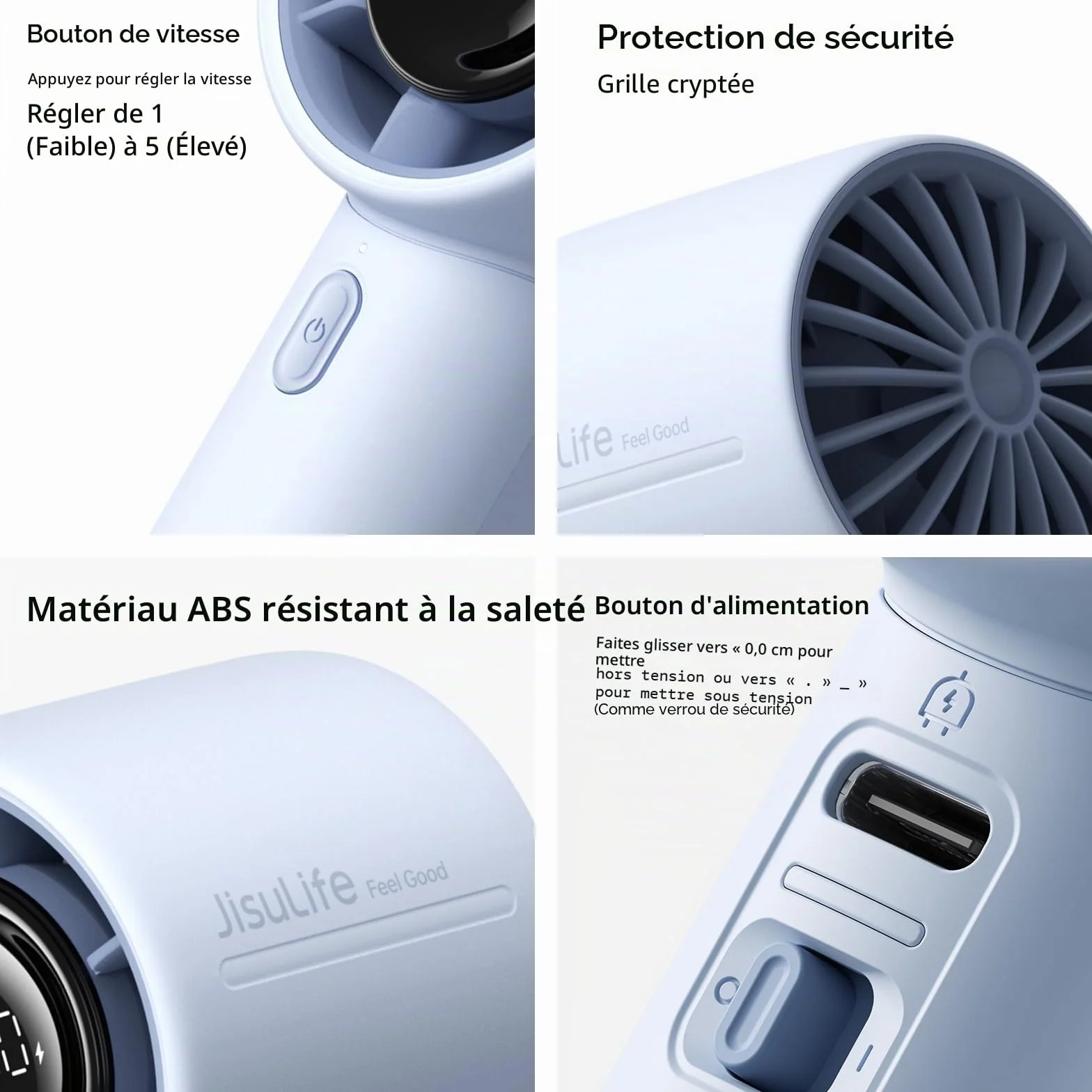 JISULIFE Mini ventilateur portable 5000mAh rechargeable 28h 5 vitesses