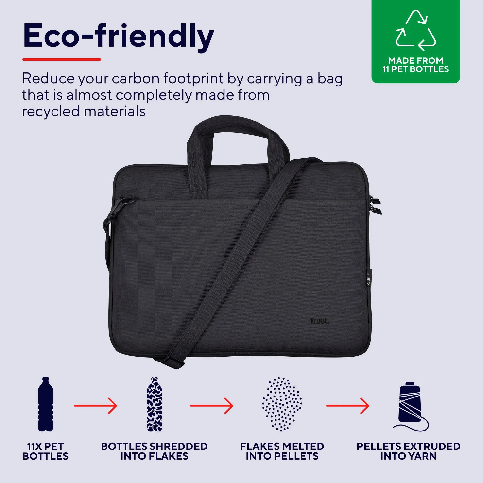 Sac Mince pour Ordinateur Portable 16 Pouces Trust Bologna Recyclé Bandoulière Voyage