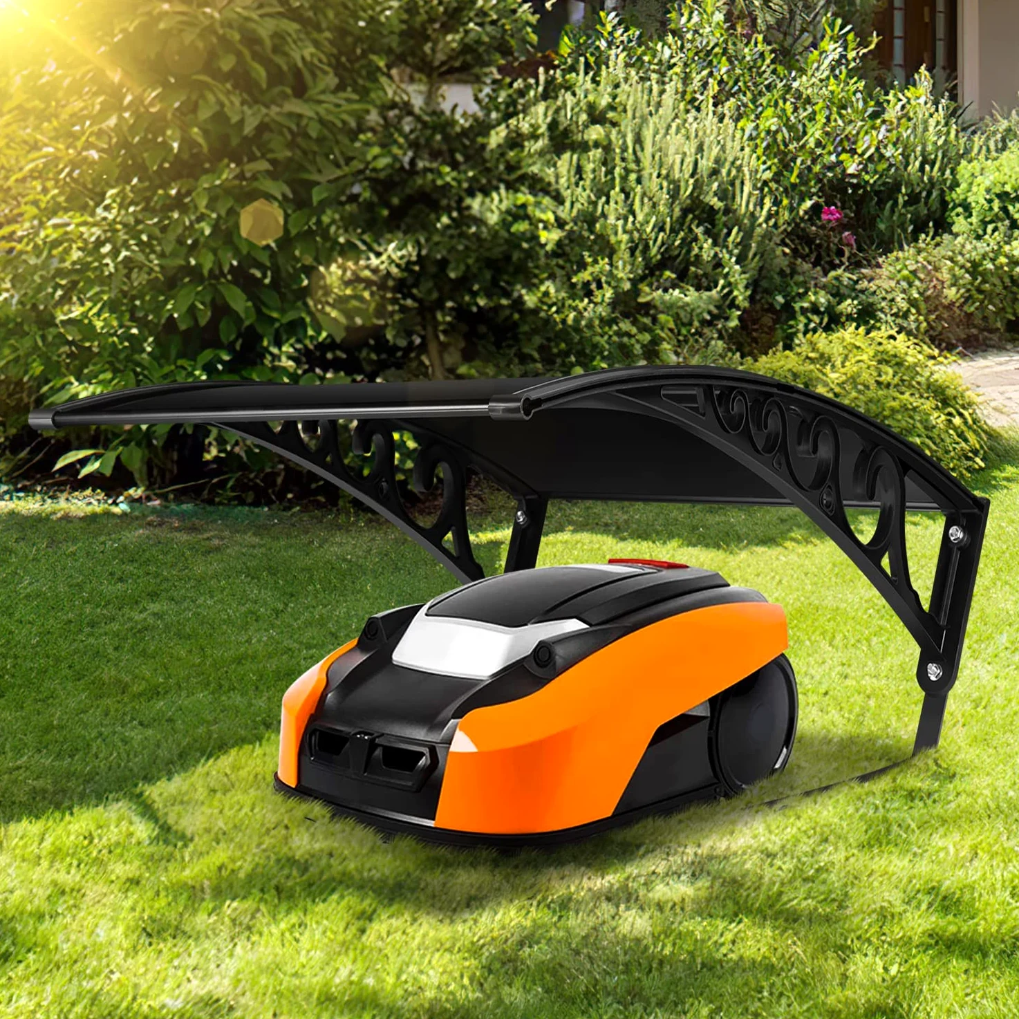 Herrselsam Tondeuse de Garage - Toit de Garage - pour Robot à Gazon, Tondeuse, Garage - en Polycarbonate - 105 x 85 x 50 cm - Tondeuse à Gazon, Robot, Garage - Protection Contre la Pluie - Noir