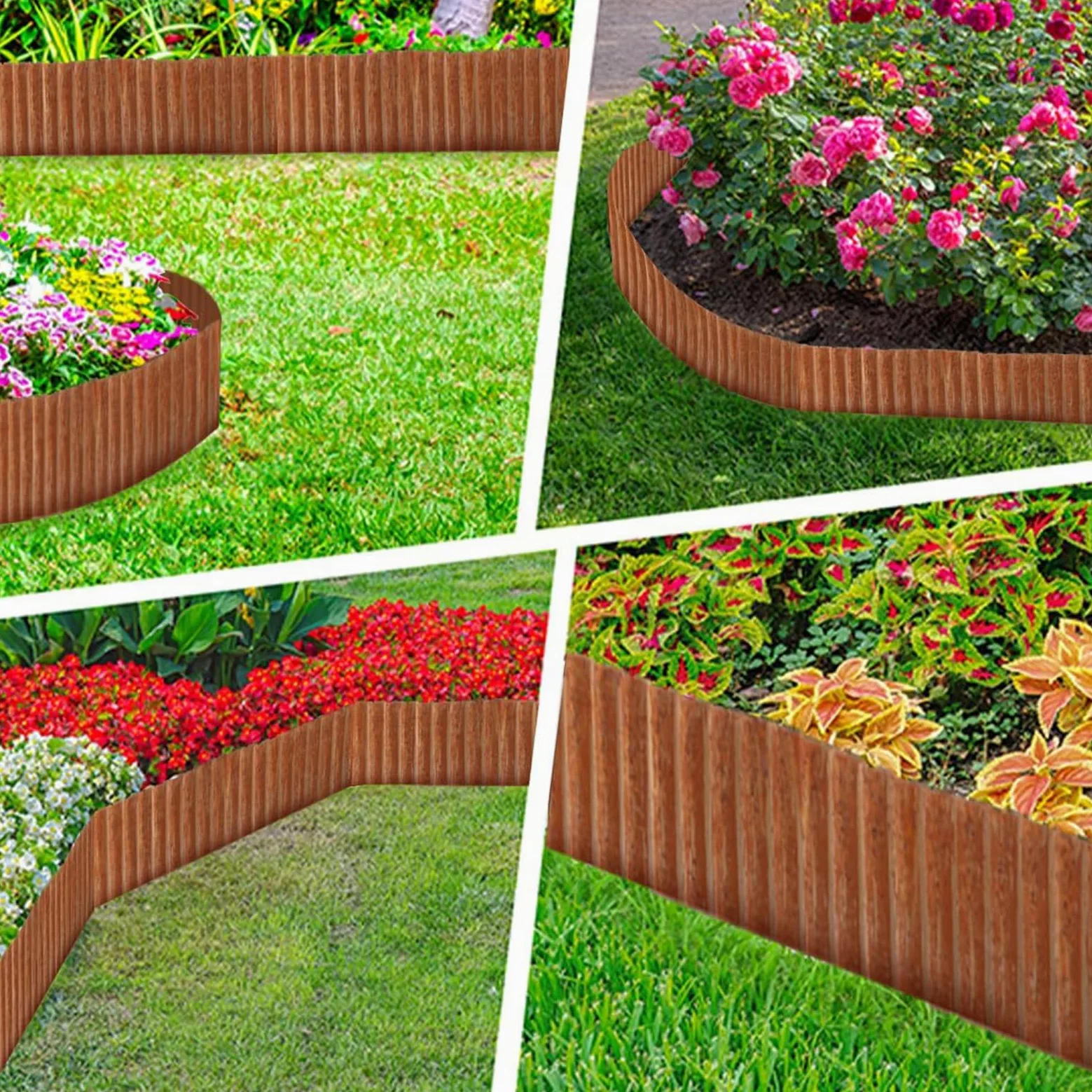 Bordure de pelouse en métal - 10 m x 14,5 cm de haut - En acier Corten - Aspect rouille - Bordure de parterre pour bricolage - Avec 1 paire de gants - Bordure de pelouse en métal galvanisé pour jardin