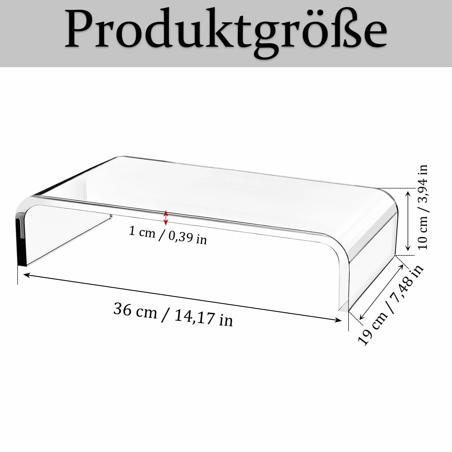 Support D'écran Acrylique Transparent, Rehausseur Ecran PC Bureau, pour Ordinateur Portable, 36 x 19 x 10 cm
