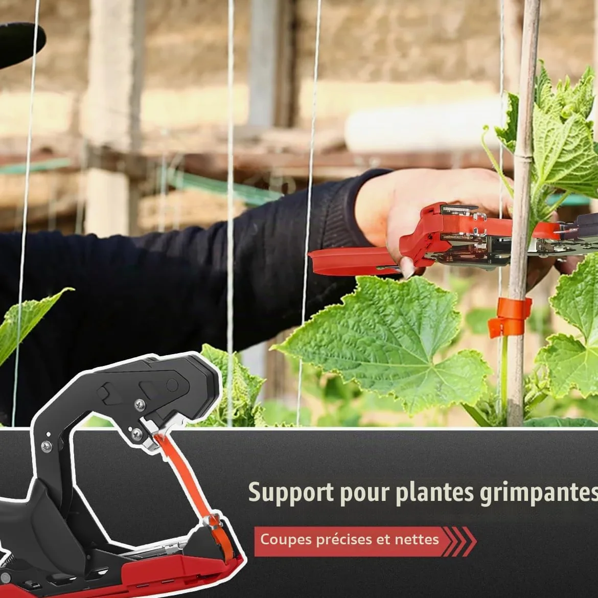 Machine à Nouer Les Plantes Professionnelle Attacheuse Rapide pour Tomates, Vignes, Concombres, Fleurs et Légumes – Idéale pour Jardiniers, avec Ruban et Agrafes Inclus, Rouge/Noir