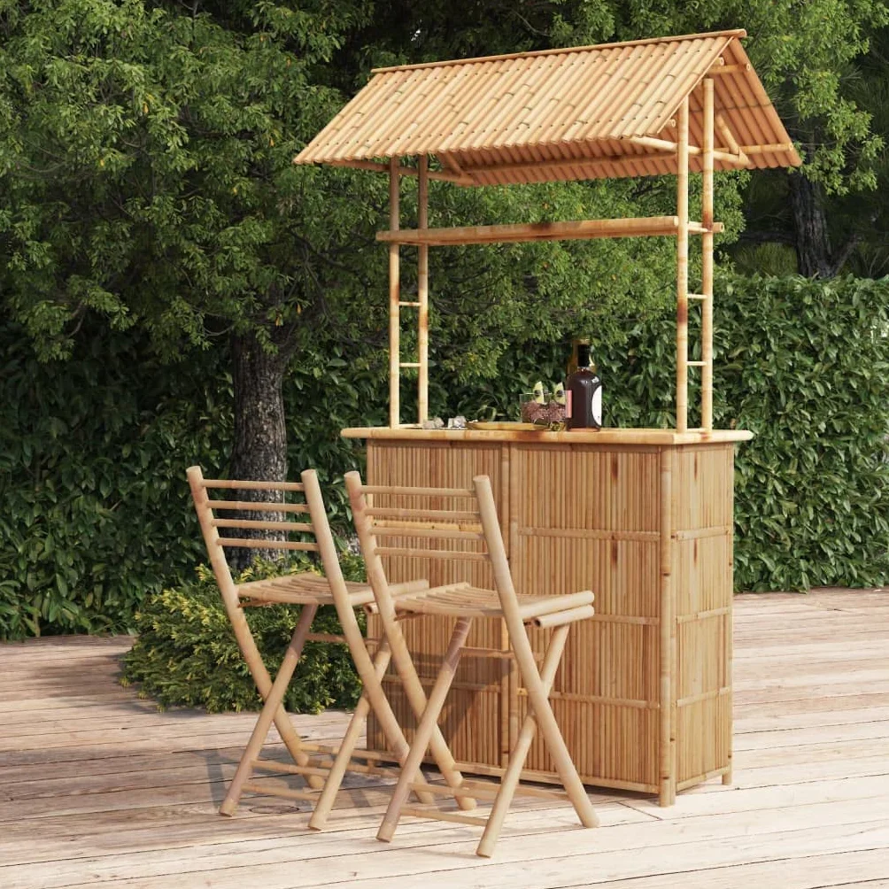 Mobilier de Bar 3 pcs Bambou Brun Salons de Jardin