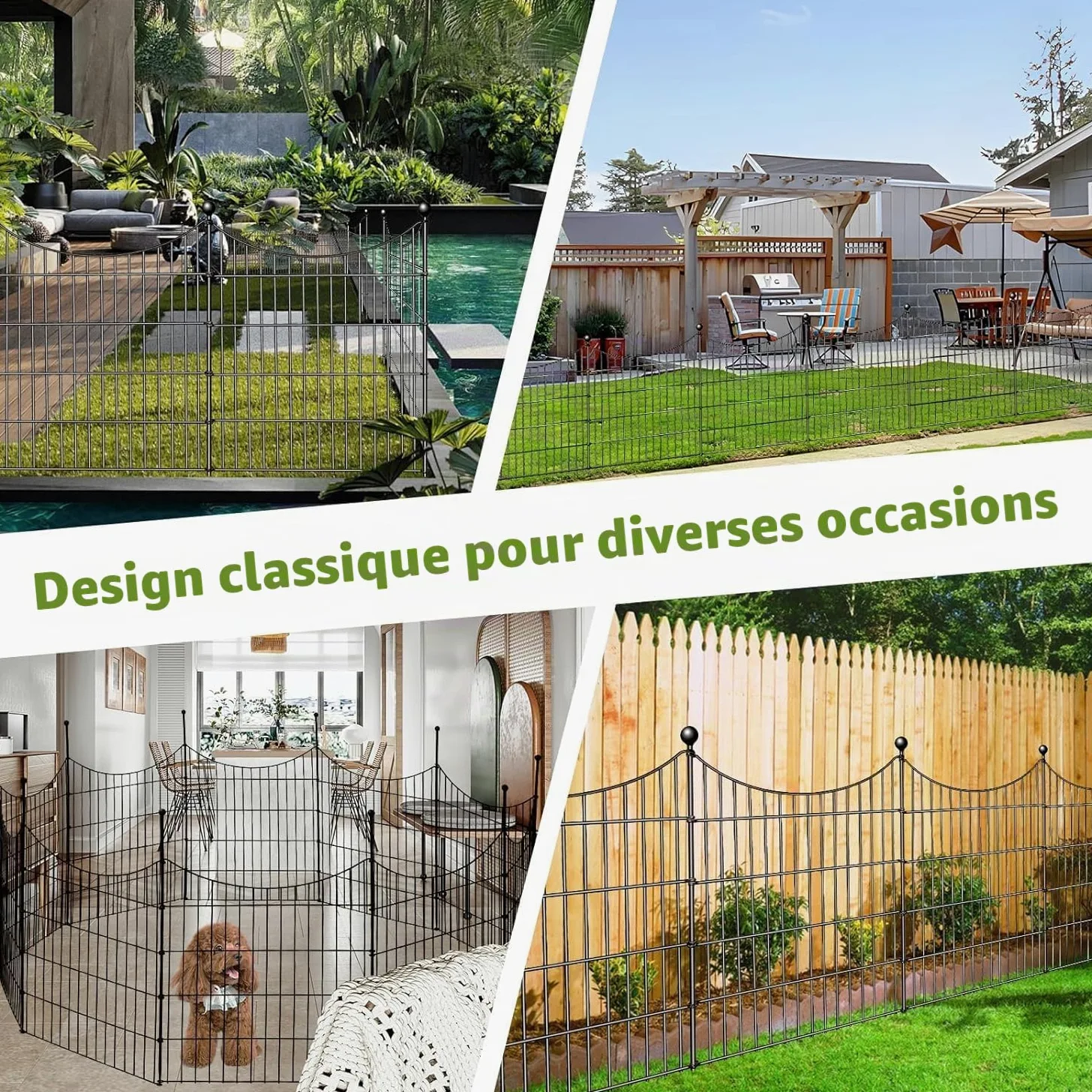HEYOUTH Clôture d'étang,Enclos Chien Exterieur,cloture jardin en Métal,74x81cm,10 éléments de clôture et 11 barres de fixation,Clôture Métallique Décorative pour Chien Cour Terrasse Extérieur