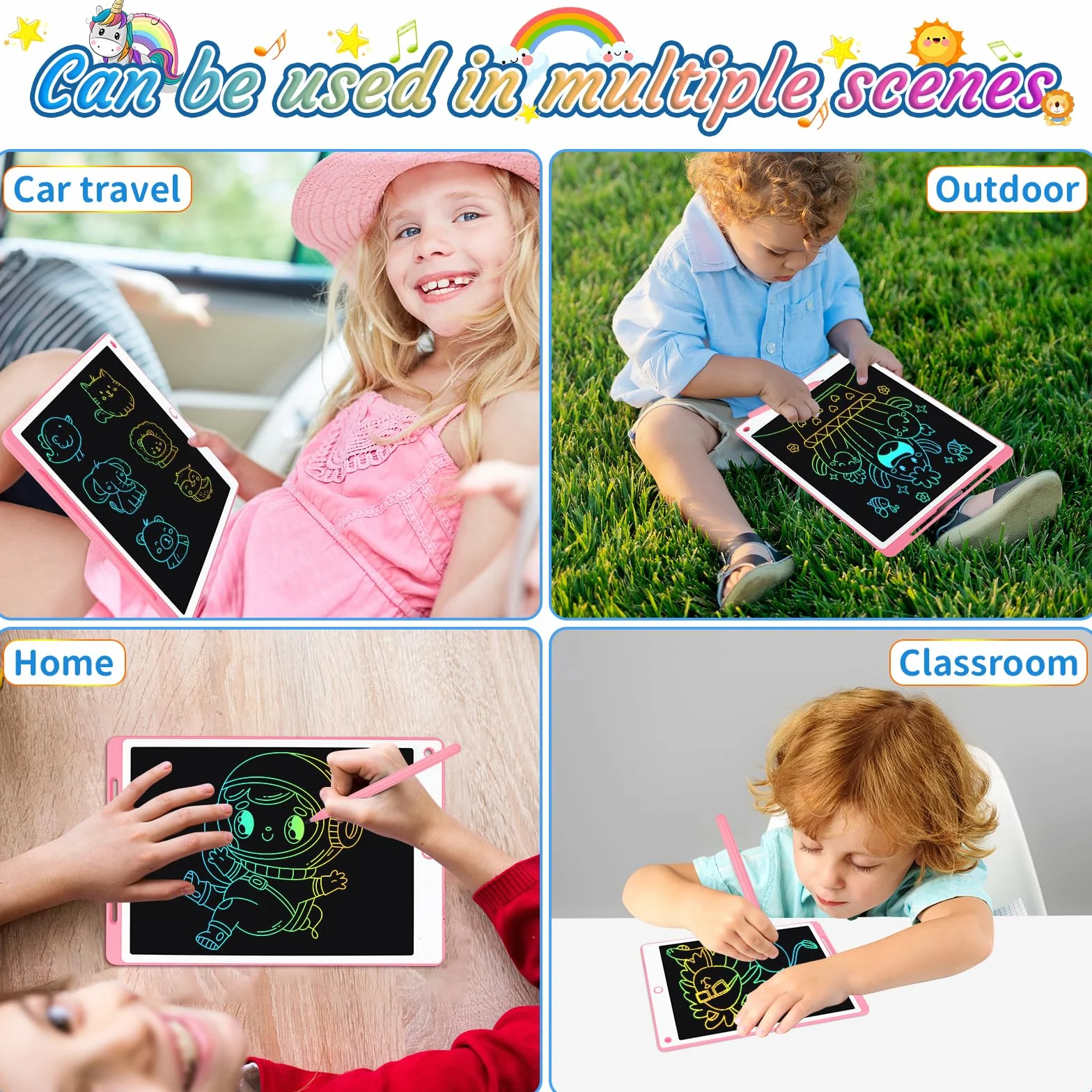 Tablette Dessin Enfant 10.5 Pouces Écriture LCD avec Bouton Suppression Interrupteur Verrouillage Rose