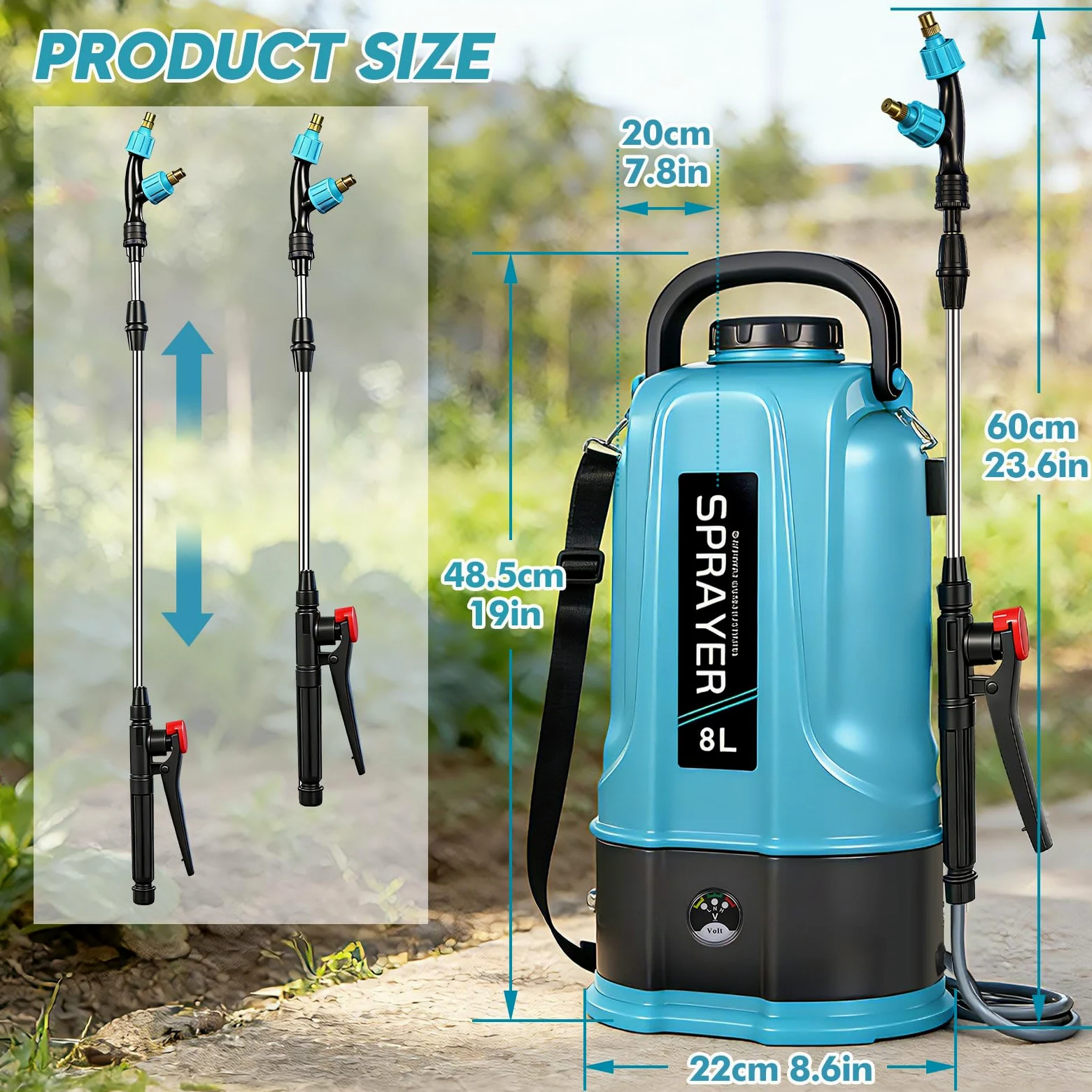 Pulvérisateur de Jardin 8L | Pulvérisateurs à Pression | 12V 45PSI Vaporisateur Plante par Batterie | 5 Buses, Pulvérisateurs à Dos pour Vinaigre, Désherbage & Entretien des Plantes,Voiture