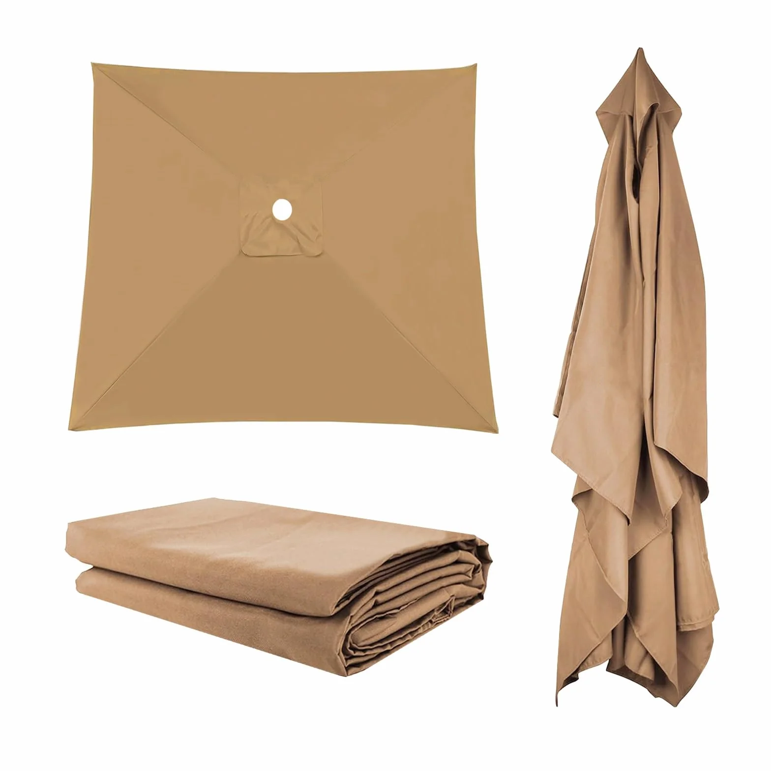 Auvent De Remplacement Pour Parasol 300×300cm Protection UV Housse Parapluie non déporté Khaki 197X297cm