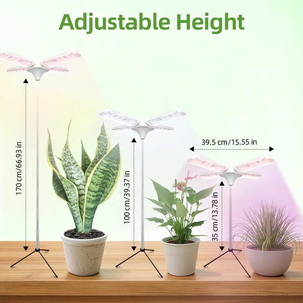 Lampe de Plante 240 LED Lampe de Culture Spectre Complet Hauteur Réglable 35-170cm Style Quatre Feuilles