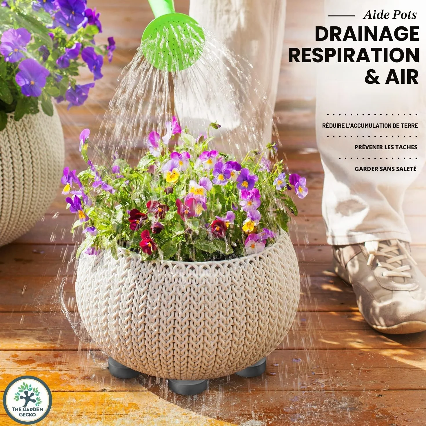 Pieds de Pot Invisibles Garden Gecko pour Pots de Fleurs Extérieur - Réhausseurs Caoutchouc Solide Antidérapant - Paquet de 20