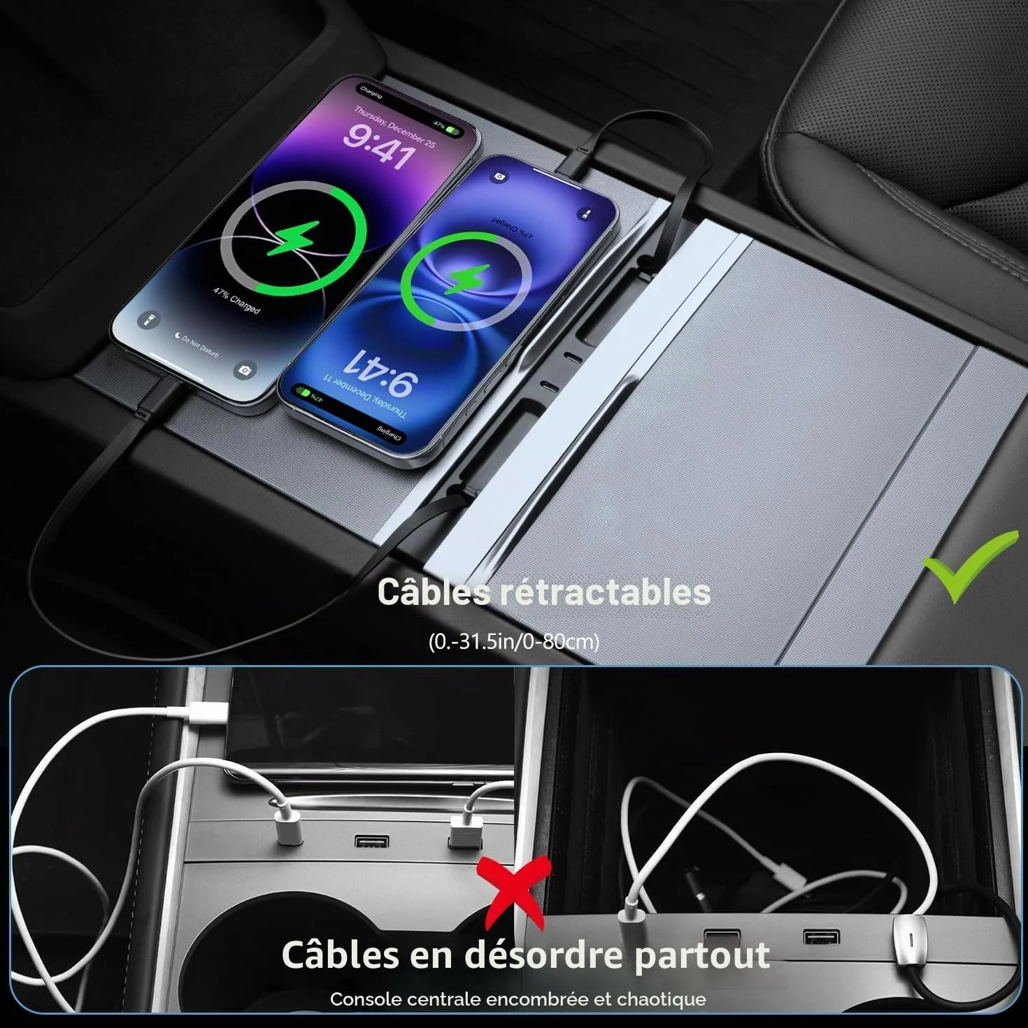 Tesla Hub USB pour Model 3 Highland 2024-2025 & Model Y Juniper 2025-2026, 135W, Station d'accueil Console Centrale