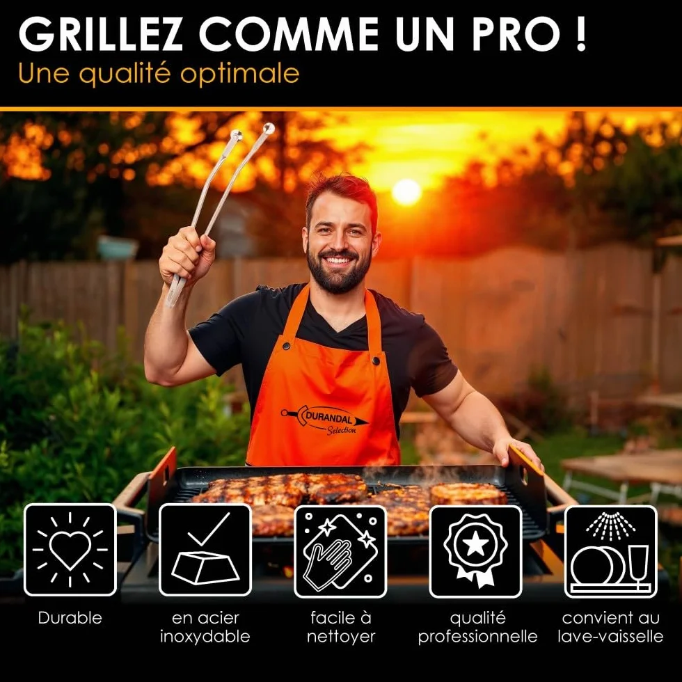 Pince barbecue inox à roulette Durandal Selection, Argenté, Acier Inoxydable