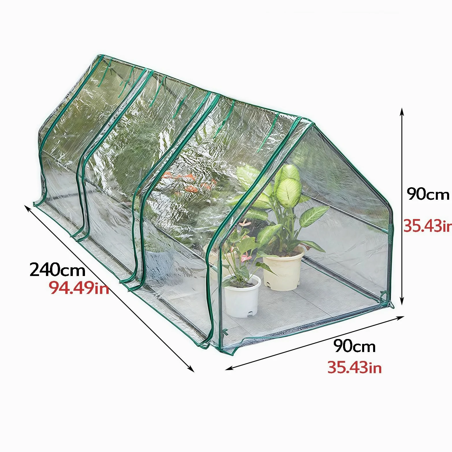 Mini serres, Serre pour Plantes d'extérieur Portable, avec Couvercle en PE, avec 3 Portes à Fermeture éclair, 240x90x90cm