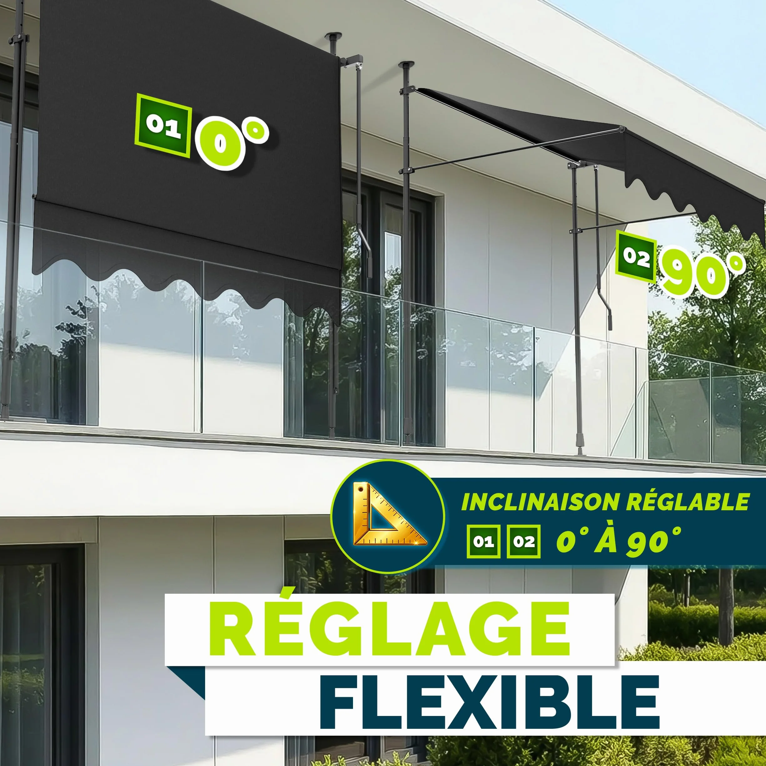 Markiza rétractable avec manivelle pour balcon terrasse sans percement auvent télescopique Anthracite 150cm