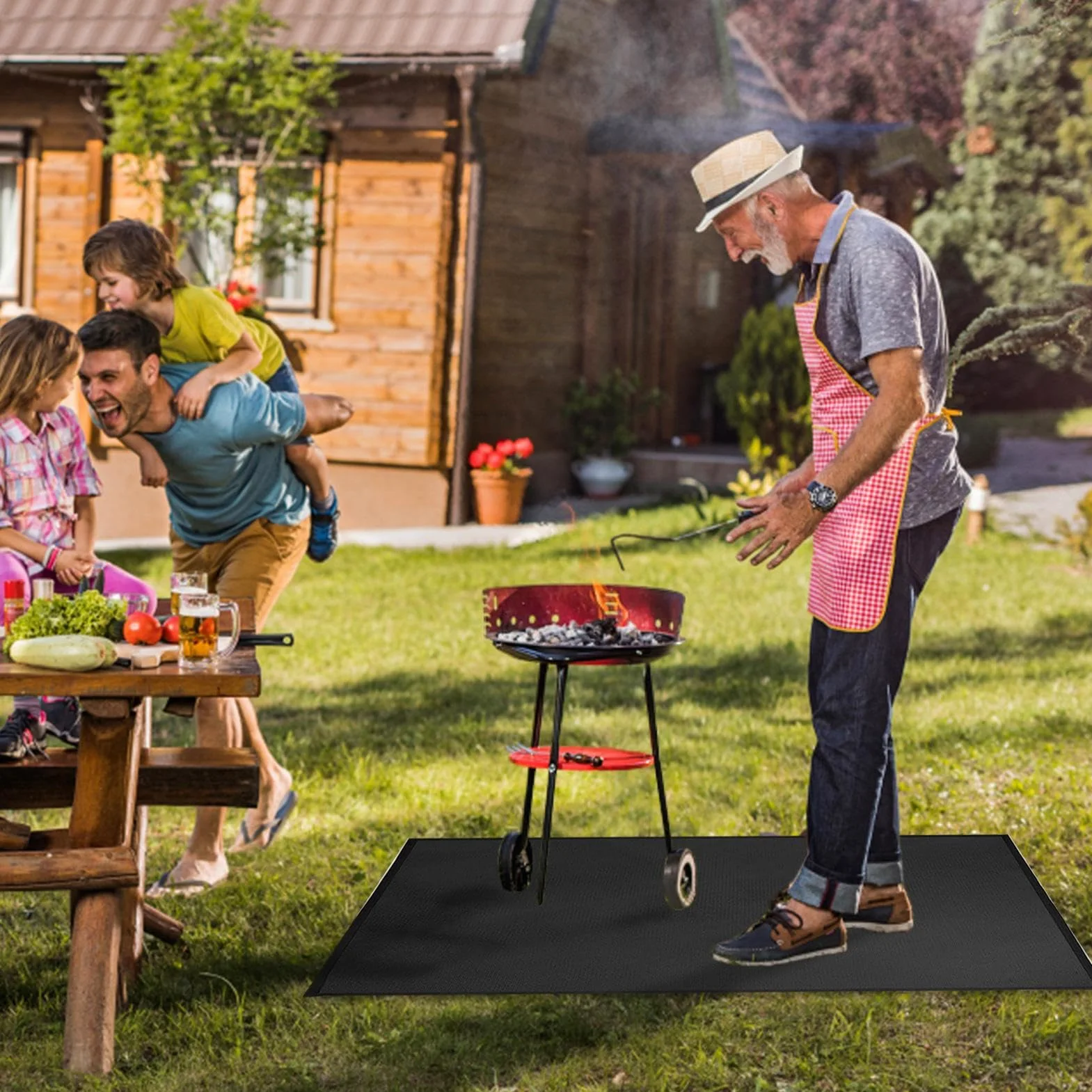Under Grill Mat - Protection de sol pour terrasse de patio - Résistant à la chaleur - En fibre de verre - Barrière Fireproof pour la cuisson en extérieur - 100 x 120 cm, 100 x 152 cm, 100 x 182 cm