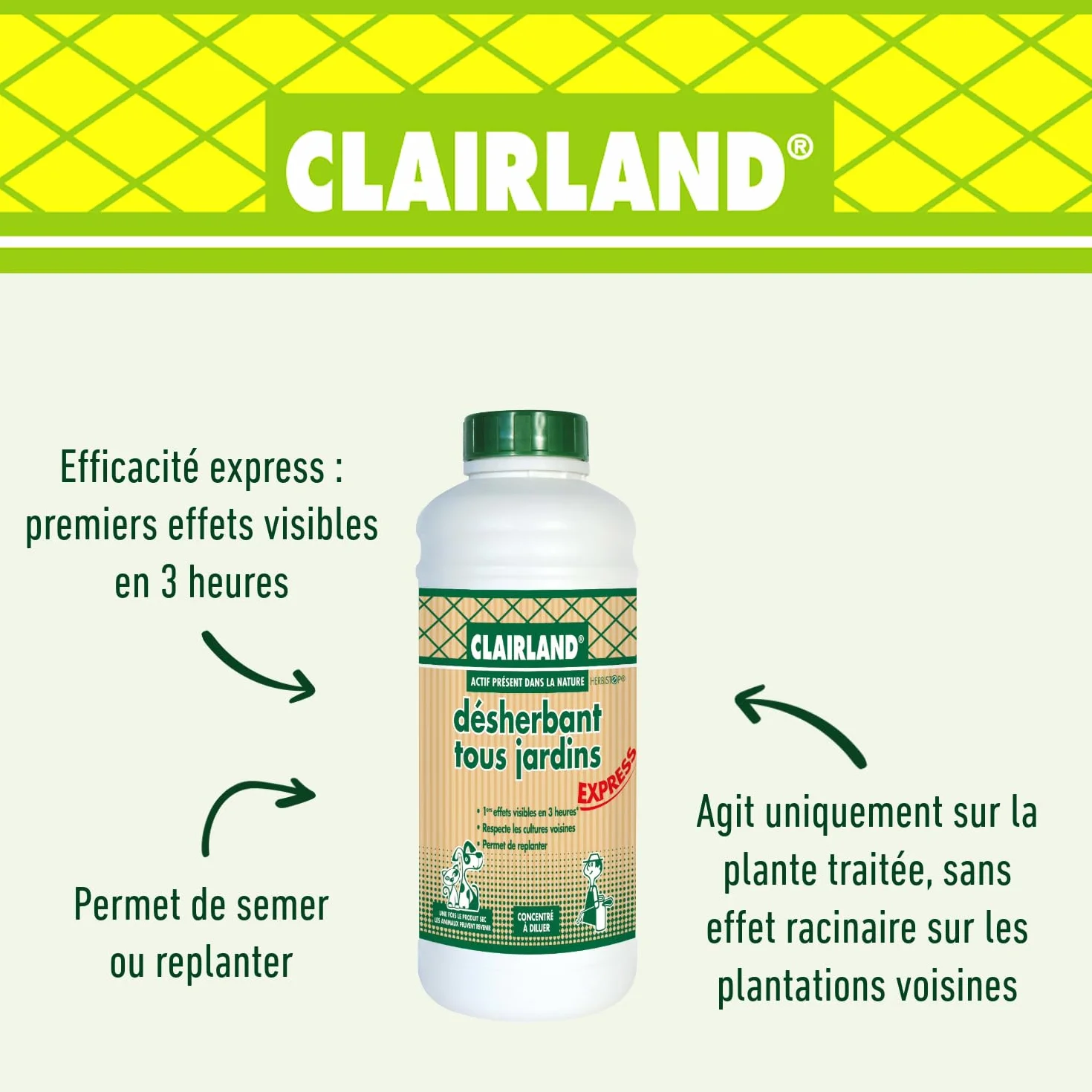 CLAIRLAND Désherbant Concentré 910 mL Actif Naturel Tous Jardins