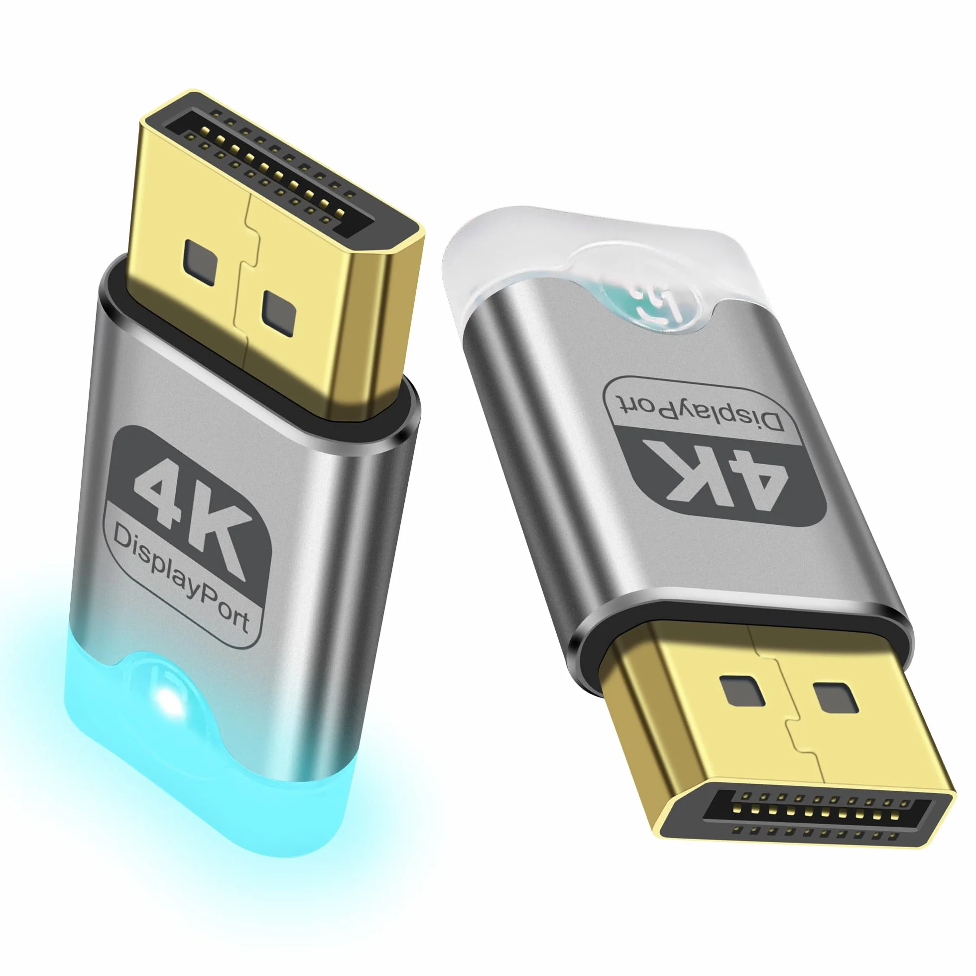 Lot de 2 émulateurs DisplayPort 4K DP sans tête avec lumière LED - Adaptateur d'affichage virtuel 3840 x 2160 @ 60 Hz