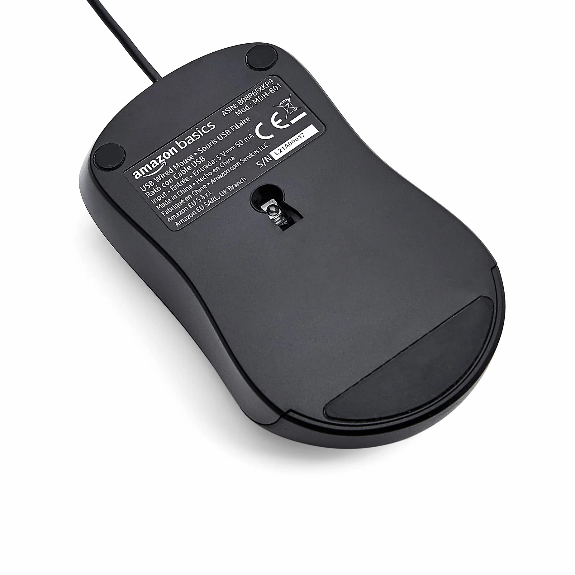 Amazon Basics Souris filaire USB 3 boutons silencieuse noire