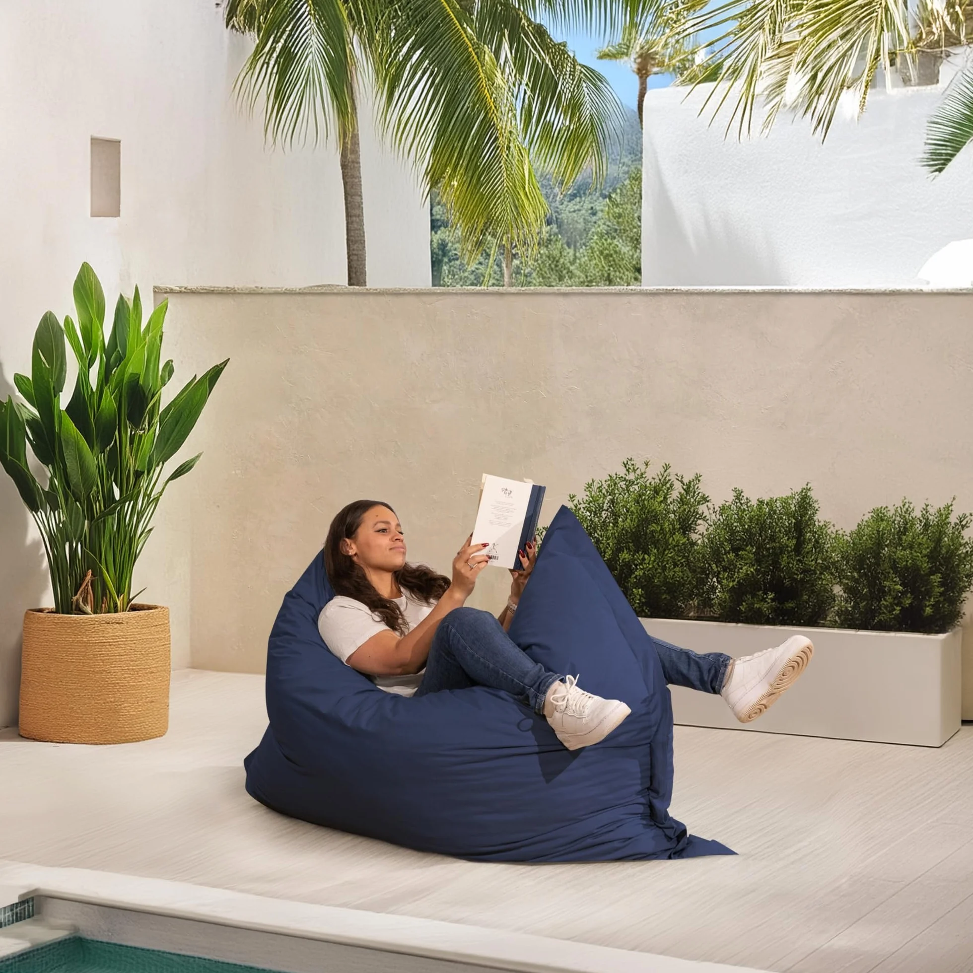 Bananair Pouf Extérieur Imperméable Géant XXL 180x140 cm Bleu