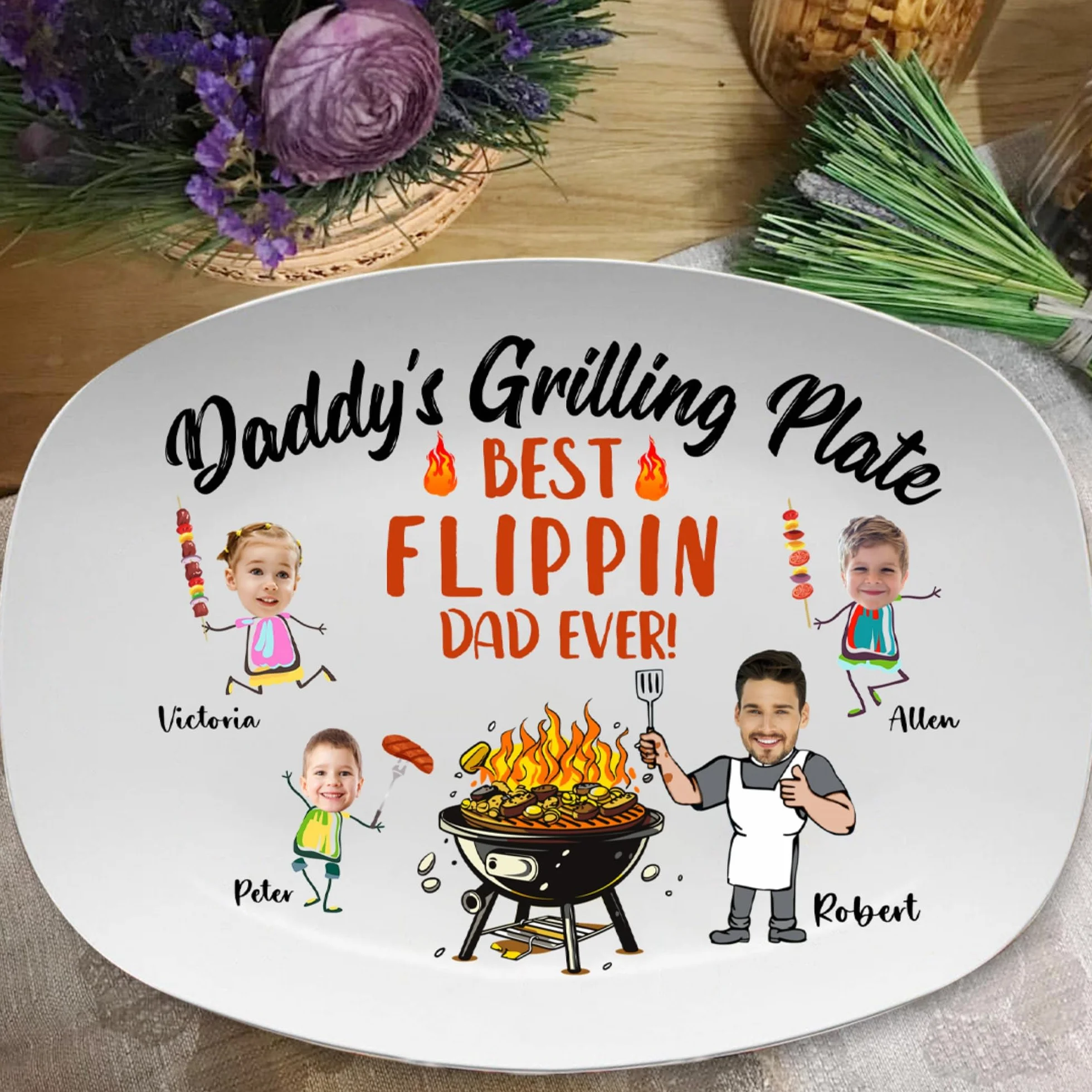 Plaque à griller personnalisée drôle avec visage de papa, photo et nom, cadeau fête des pères Noël anniversaire