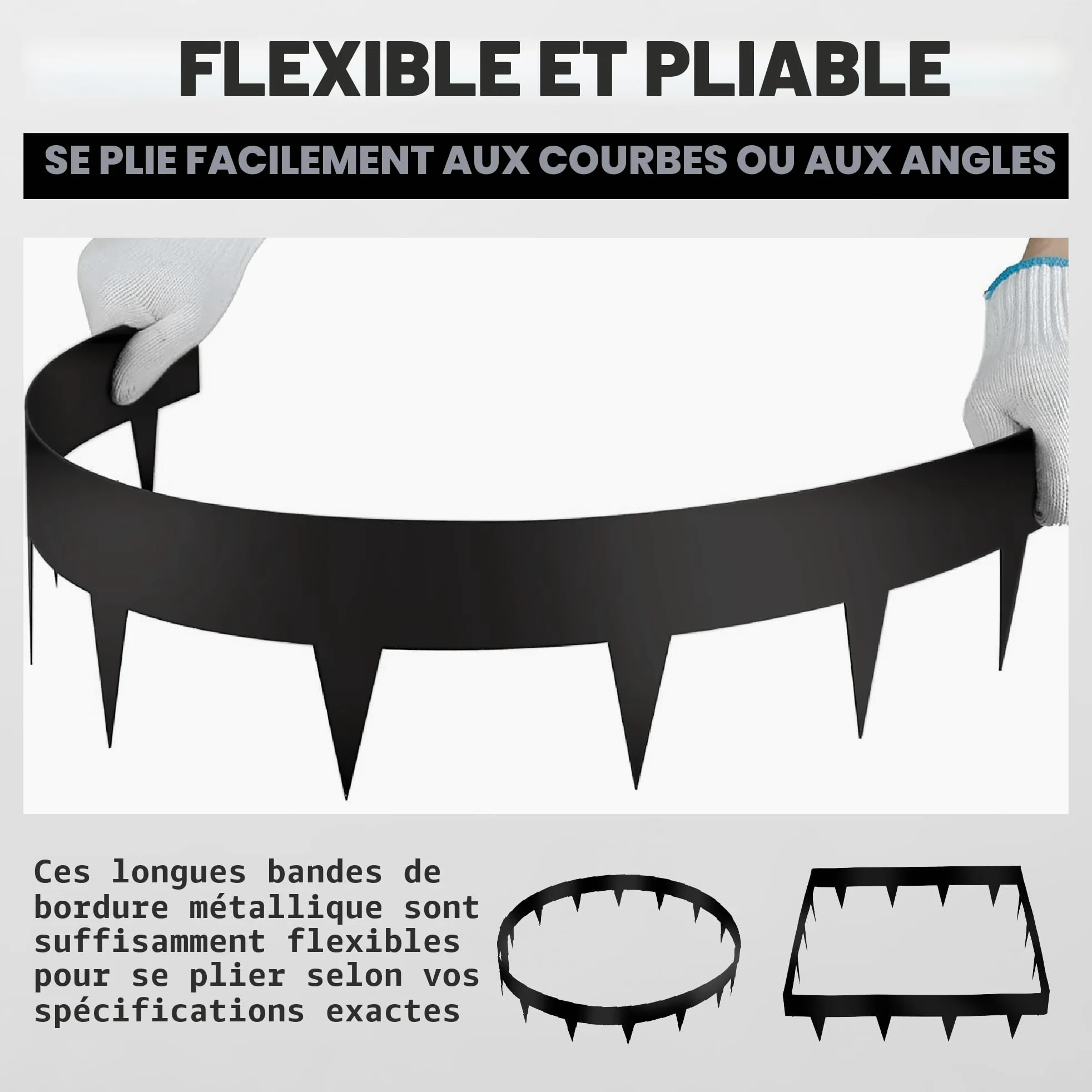 Lot de 10 bordures de pelouse galvanisées - 1 m de long x 11,4 cm de haut - Avec revêtement en poudre noire - En acier - Séparateur de cour - Bordure décorative en métal (10 m de