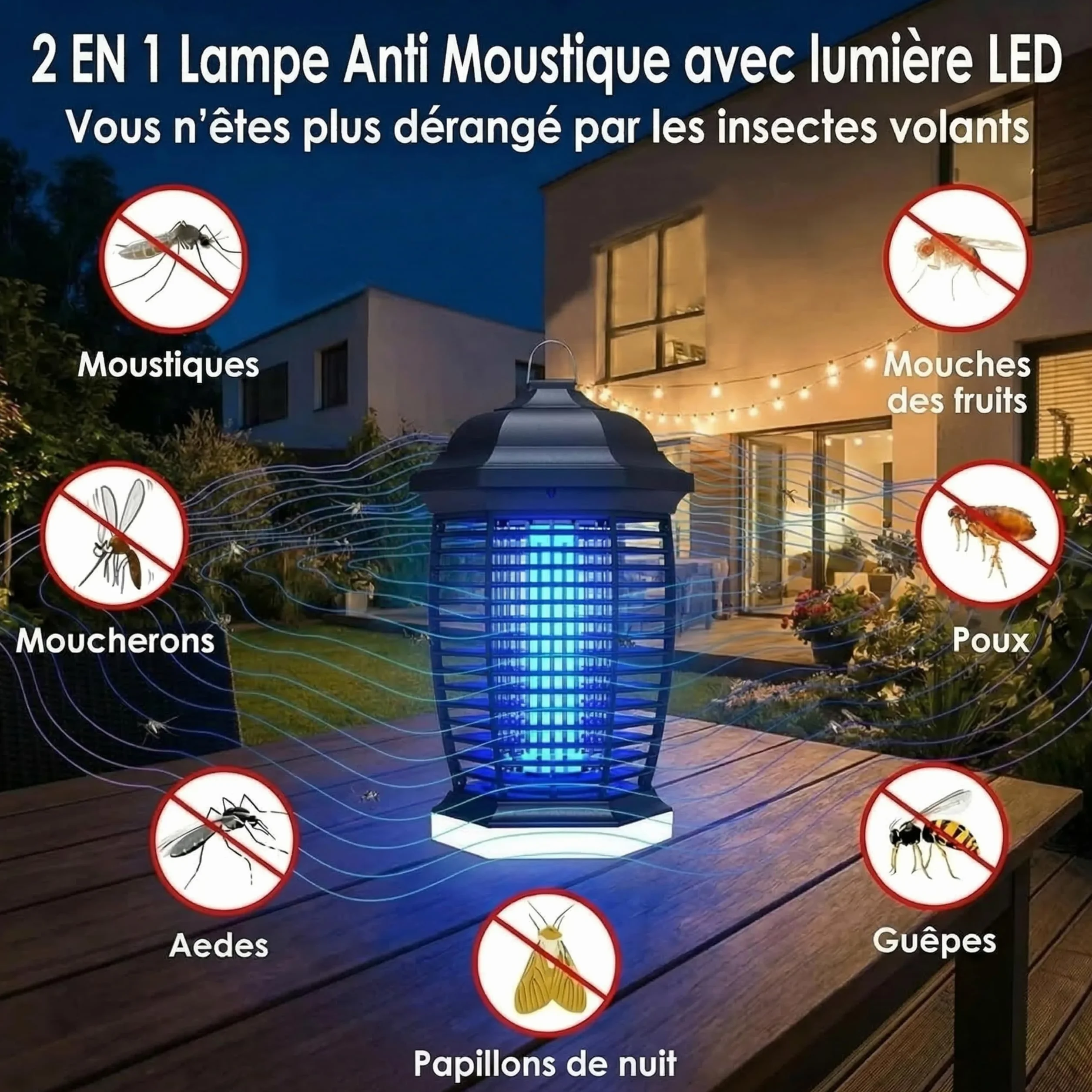 Seenlast Lampe Anti Moustique Exterieur 4000V 2 en 1 18W Tueur d'Insectes Electrique LED IPX4 100m²